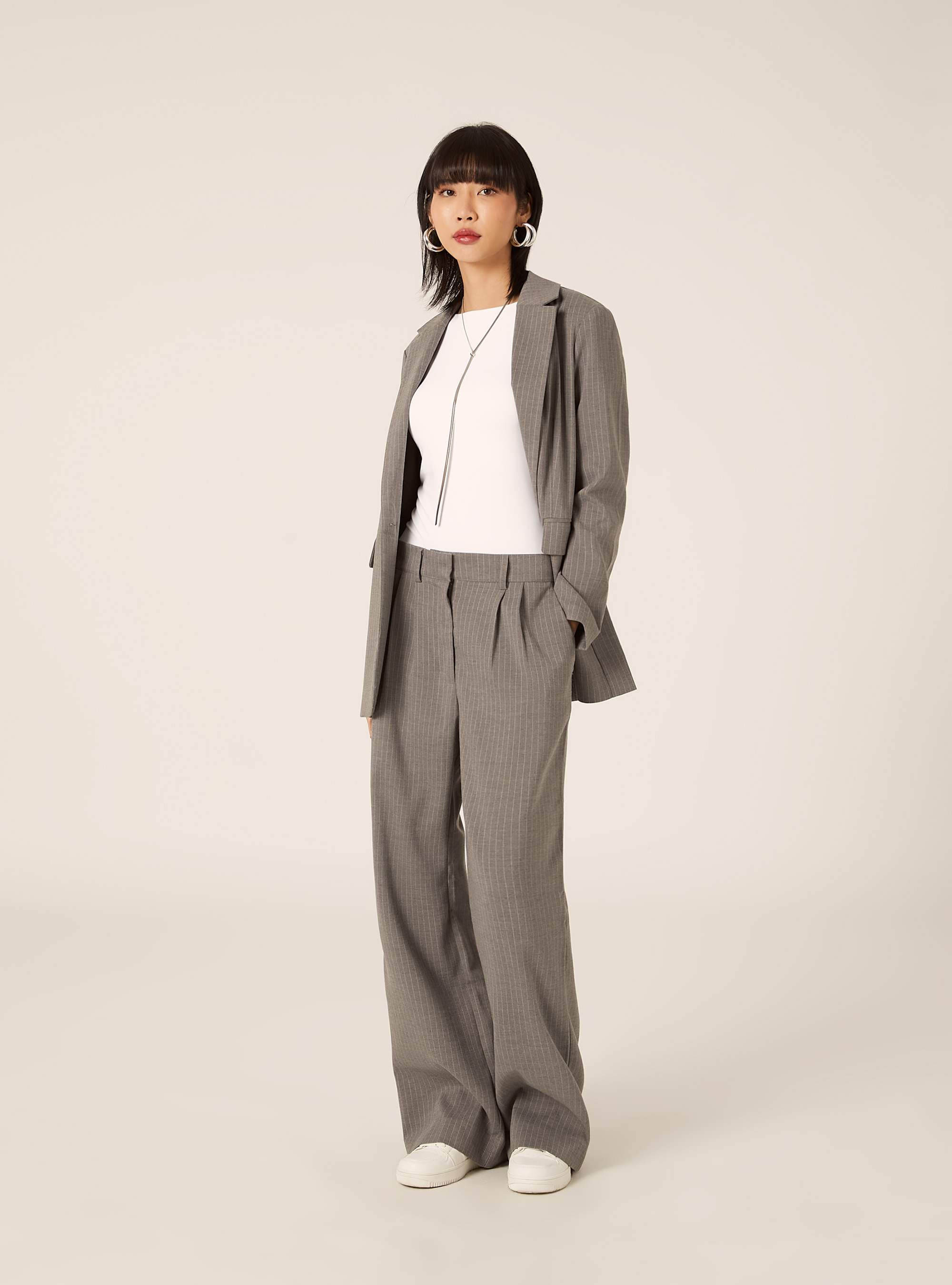 Elegant pinstriped trousers, MGY1 GREY MEL DARK