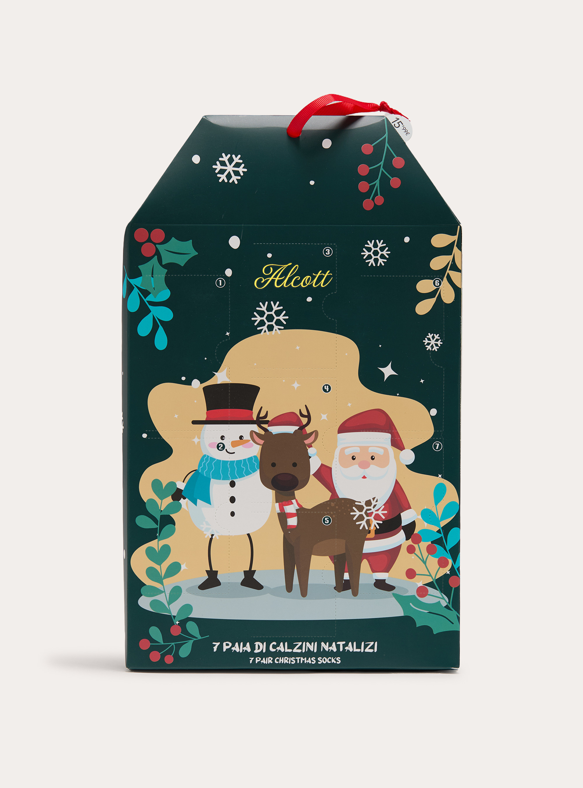 Set da 7 paia di calzini natalizi, XMAS