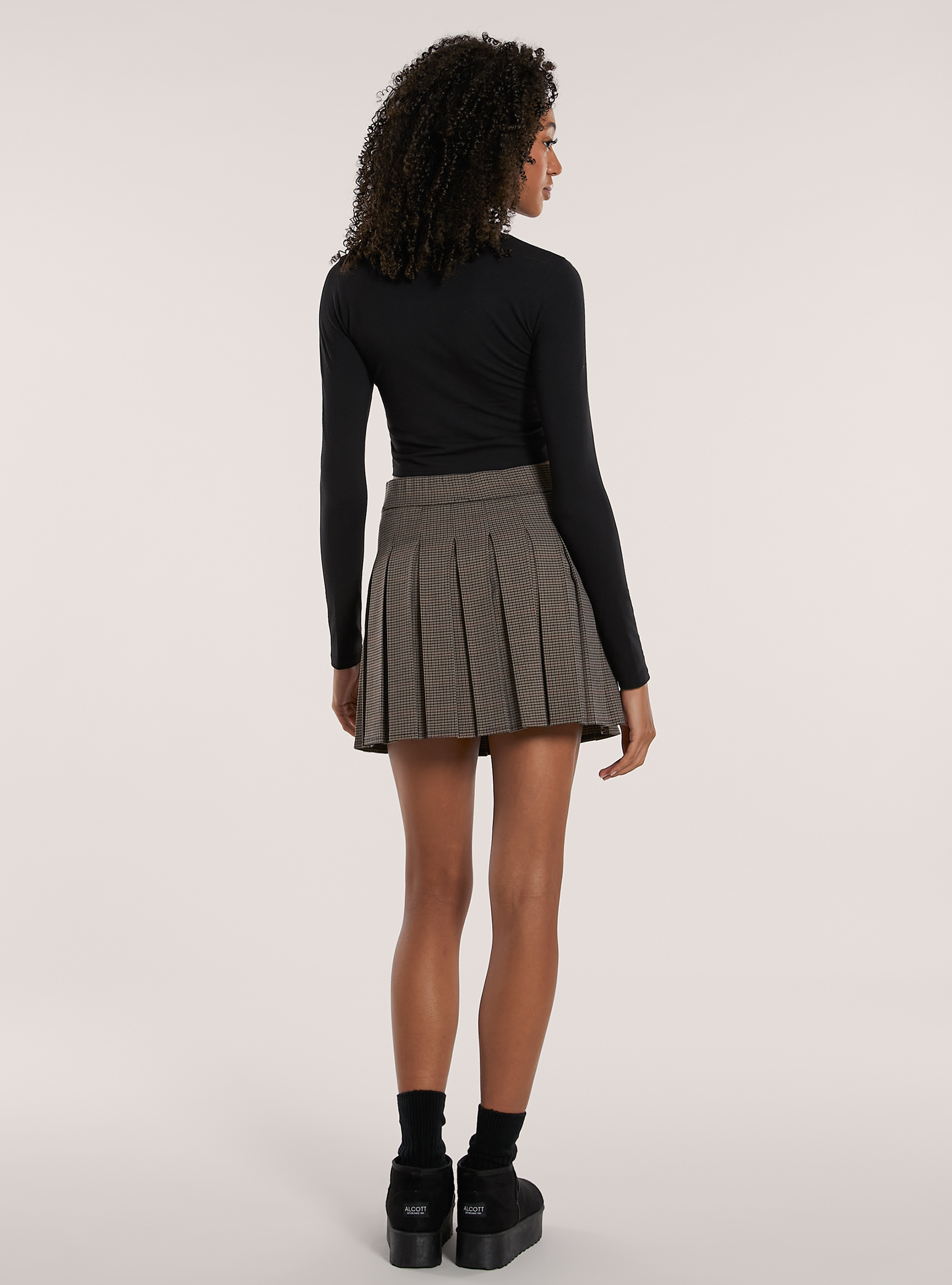 Gonna mini a quadri con pieghe, BR2 BROWN MEDIUM