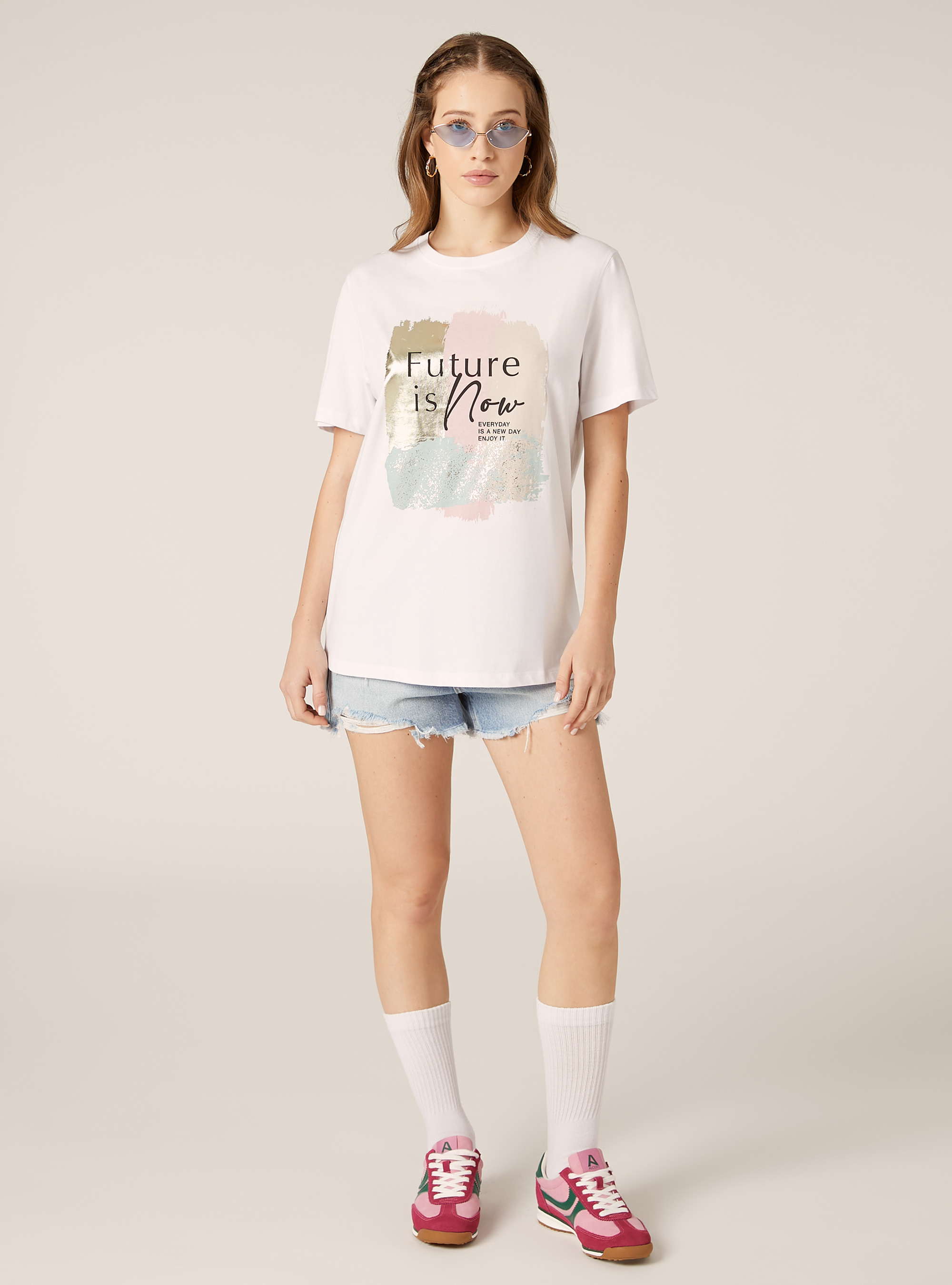 T-shirt with metallic print, WH3 WHITE