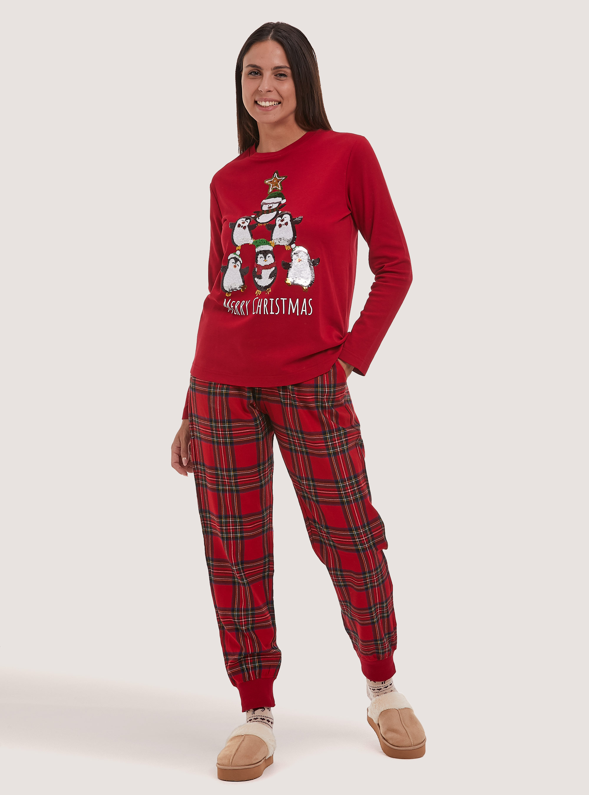 Ensemble pyjama pantalon Noel coton rouge femme grande taille