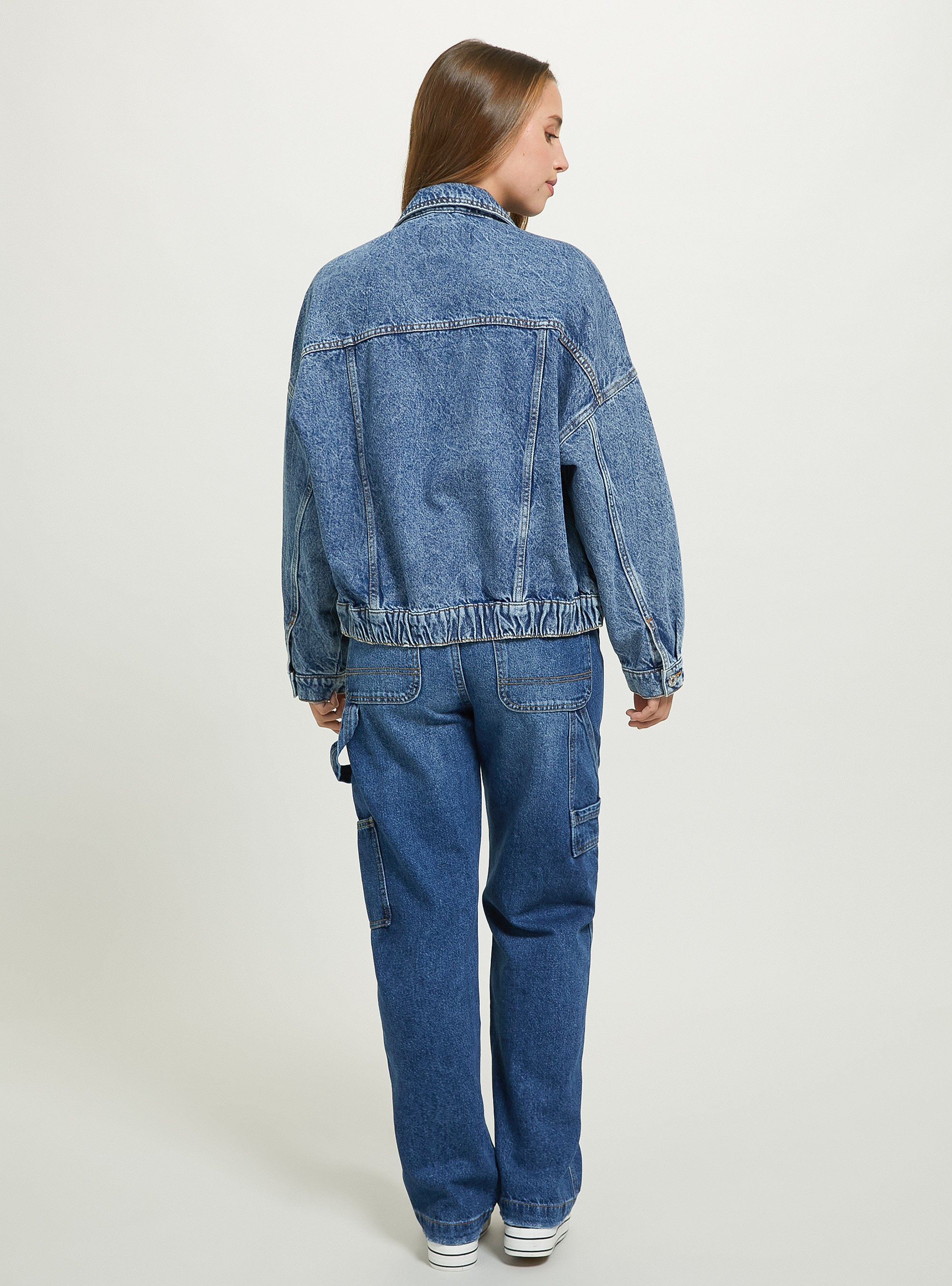 Giubbotto denim con elastico in vita, D003 MEDIUM BLUE
