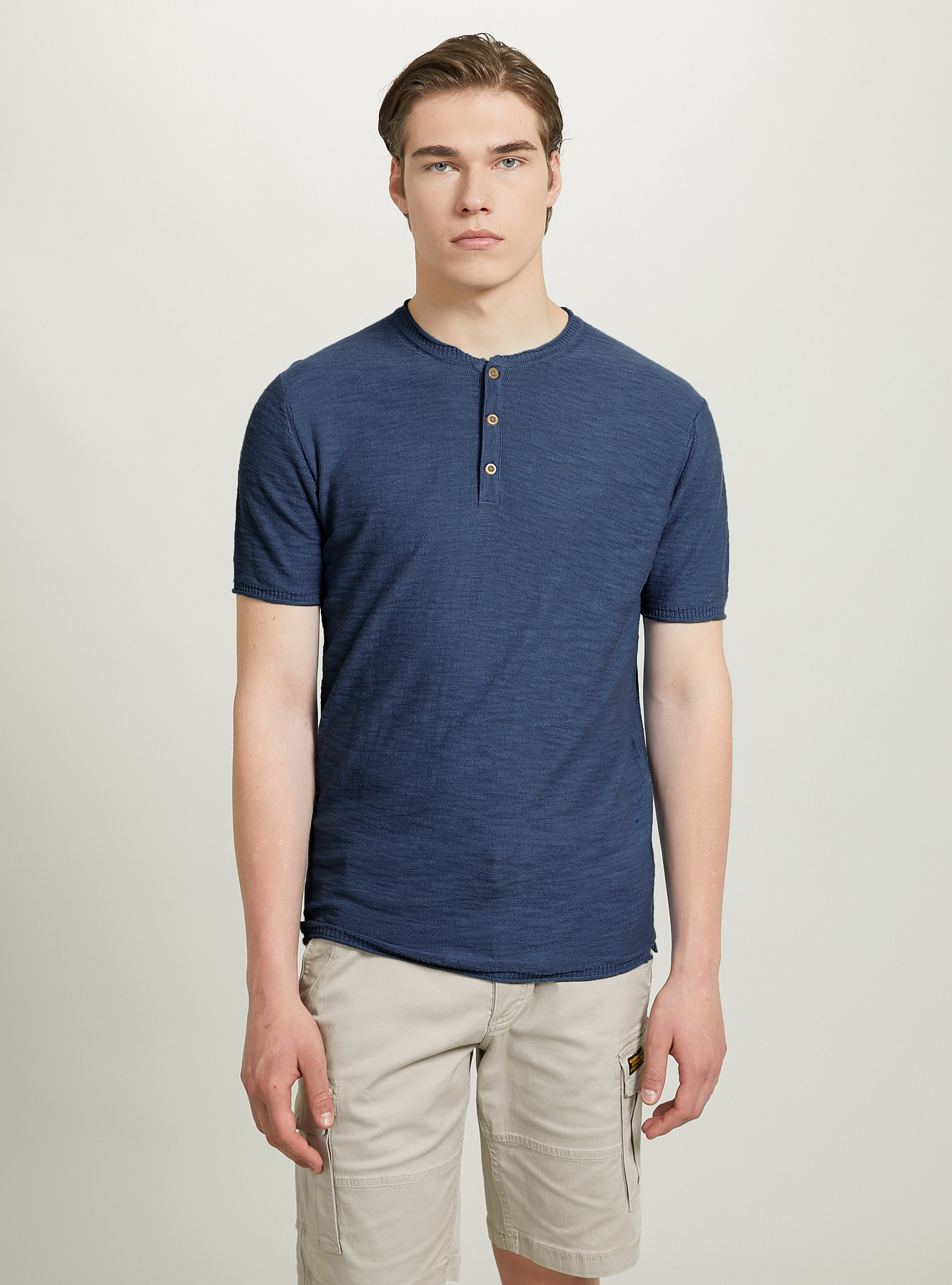 Pullover a maniche corte con collo serafino, NA2 NAVY MEDIUM