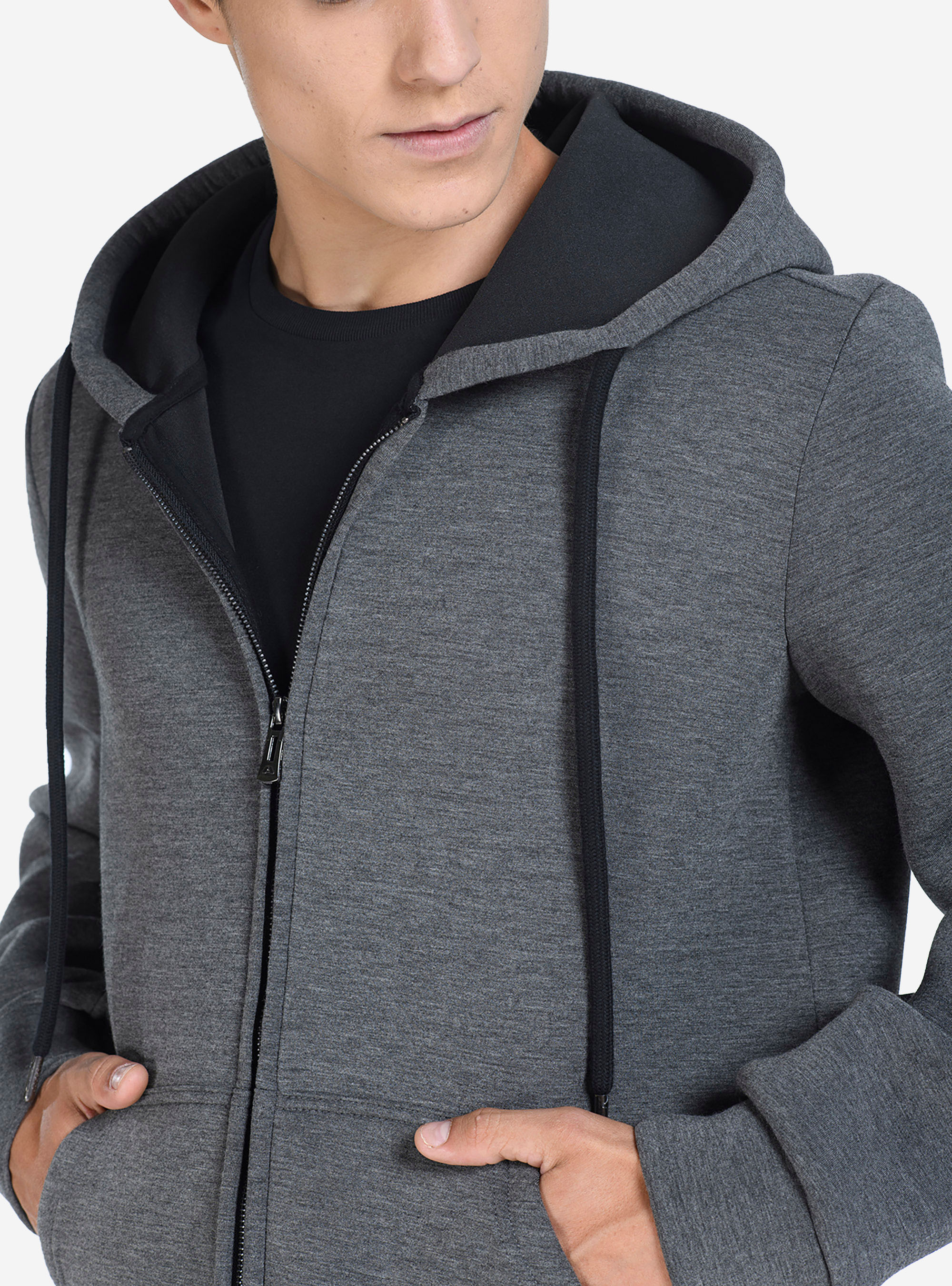 SUDADERA CON CAPUCHA ABIERTA, GRIS MELANGE