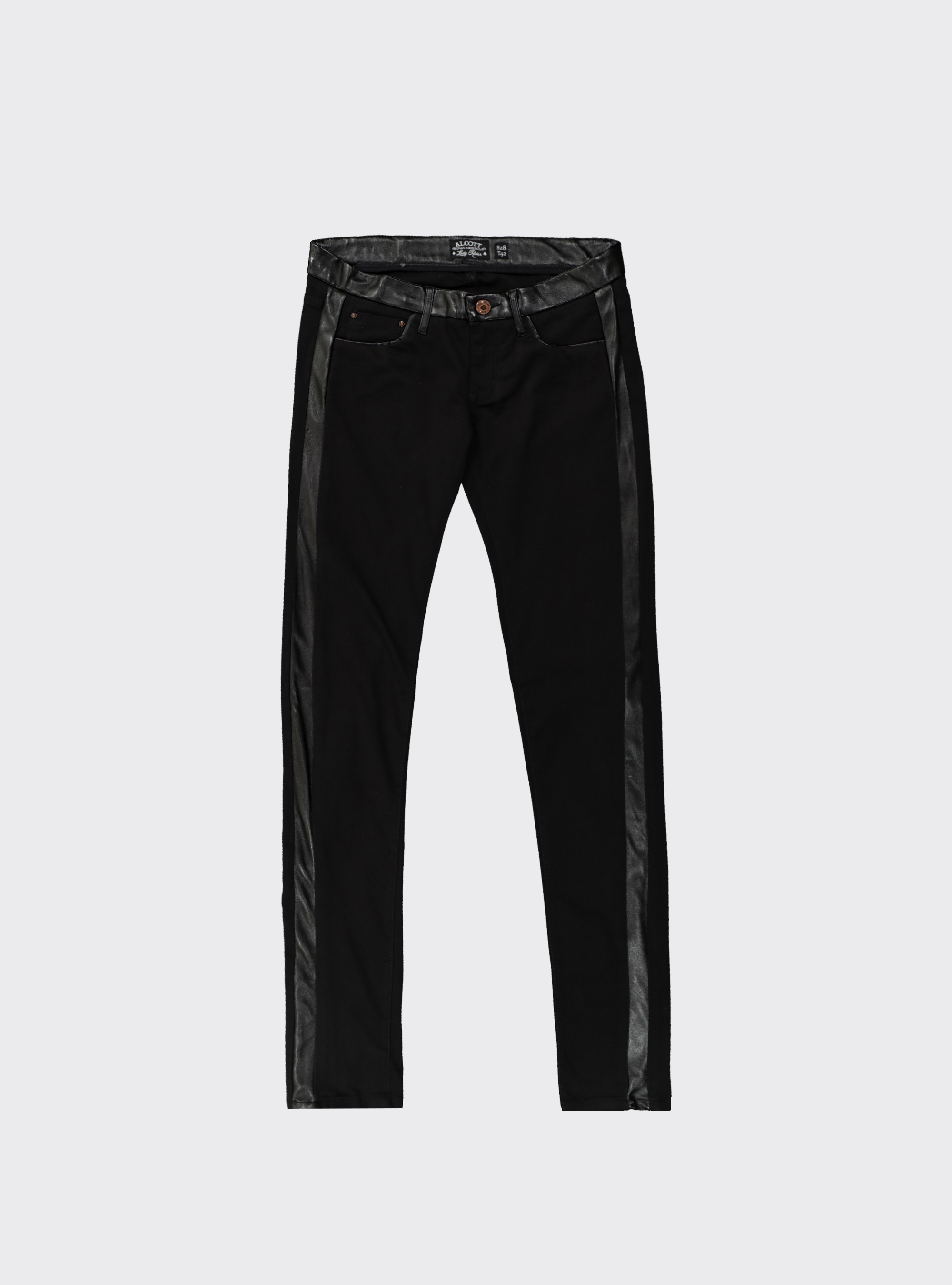 Pantaloni con bande laterali effetto pelle, BLACK