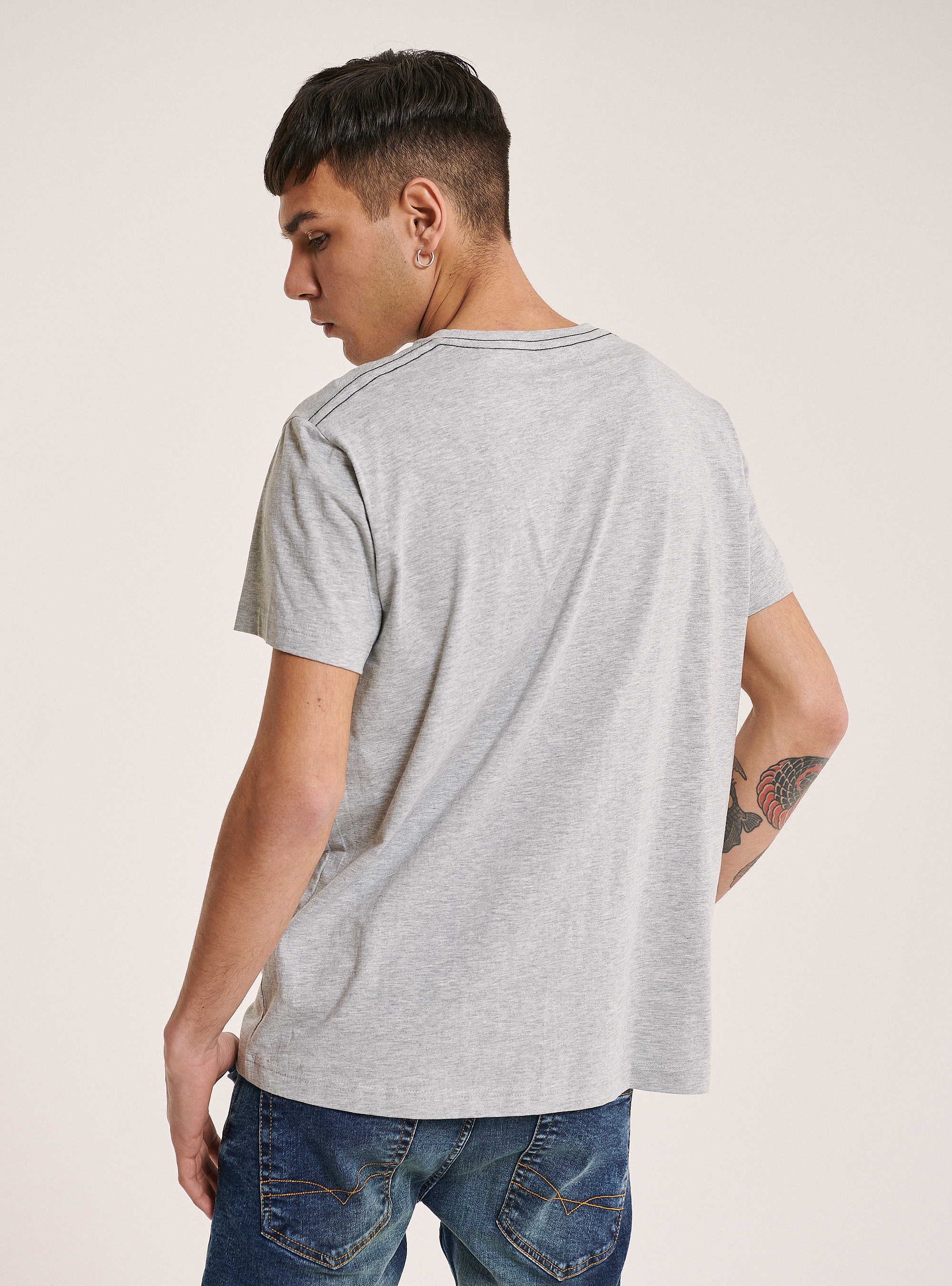 T-shirt with frontal logo printed, LIGHT GREY MELANGE