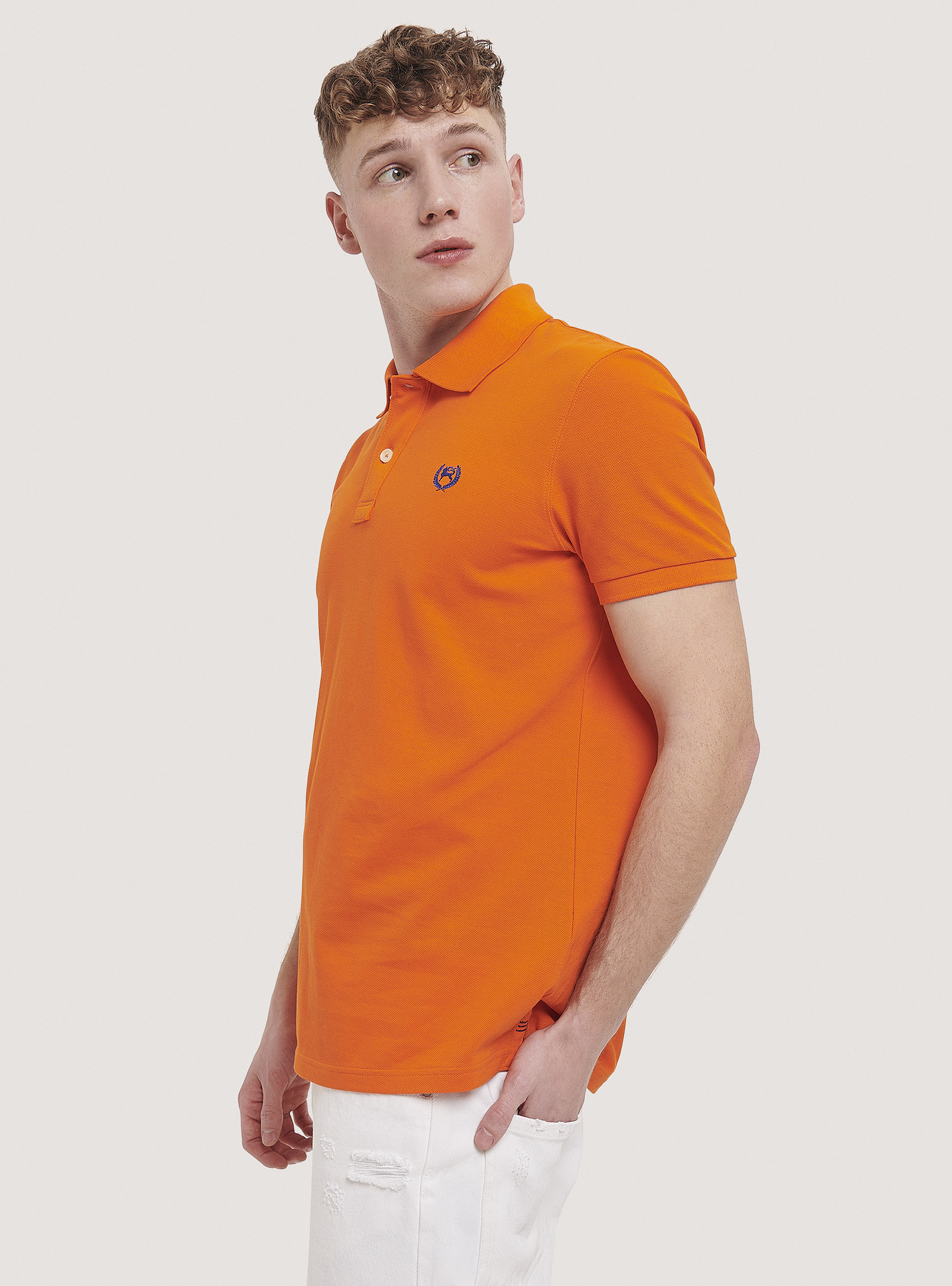 Polo de piqu&eacute; de algod&oacute;n con bordado, C7780 ORANGE