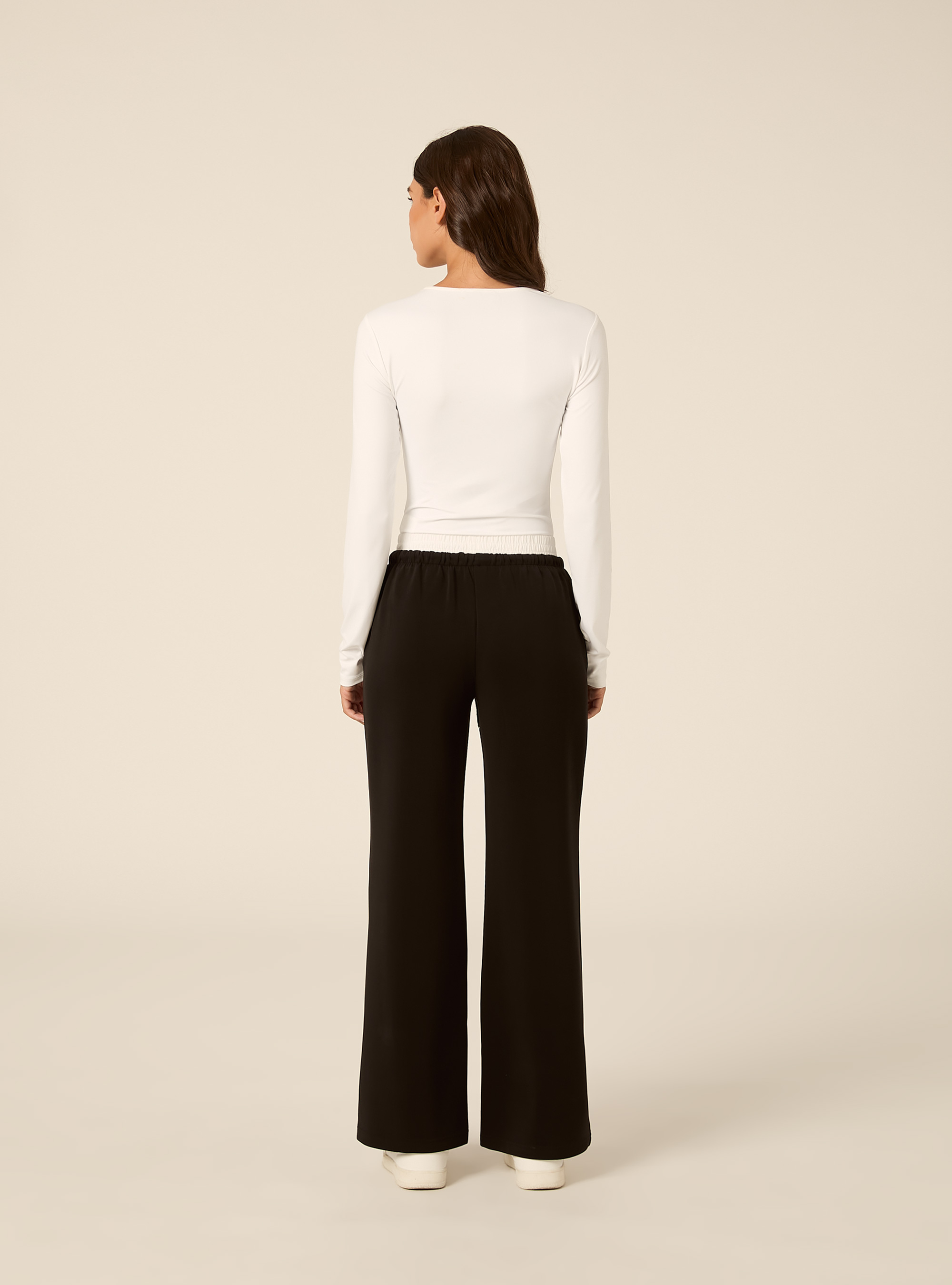 Wide leg hose aus scuba stoff mit doppelbund und biese, BK1 BLACK