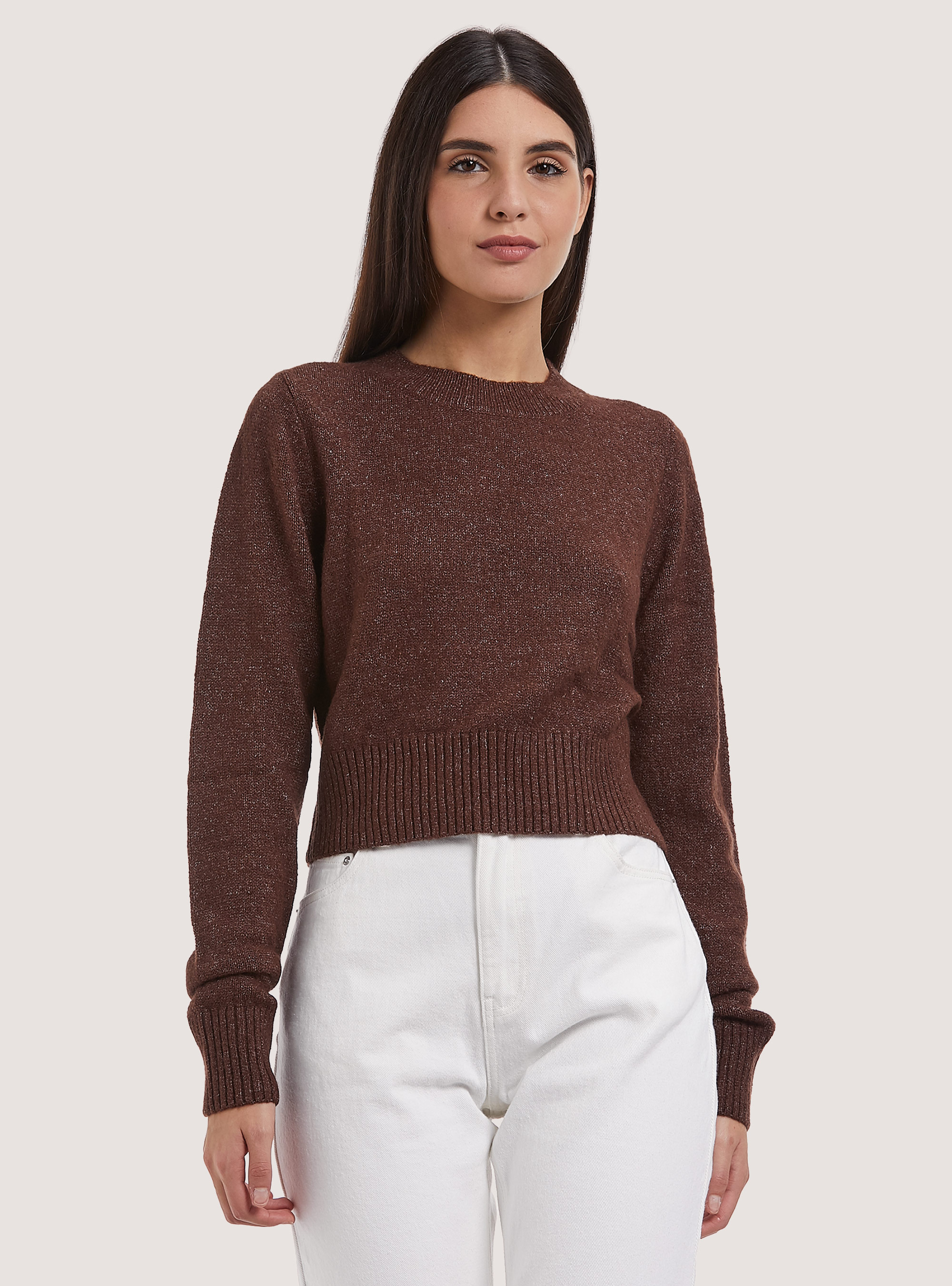 Pullover cropped soft touch, BR2 BROWN MEDIUM