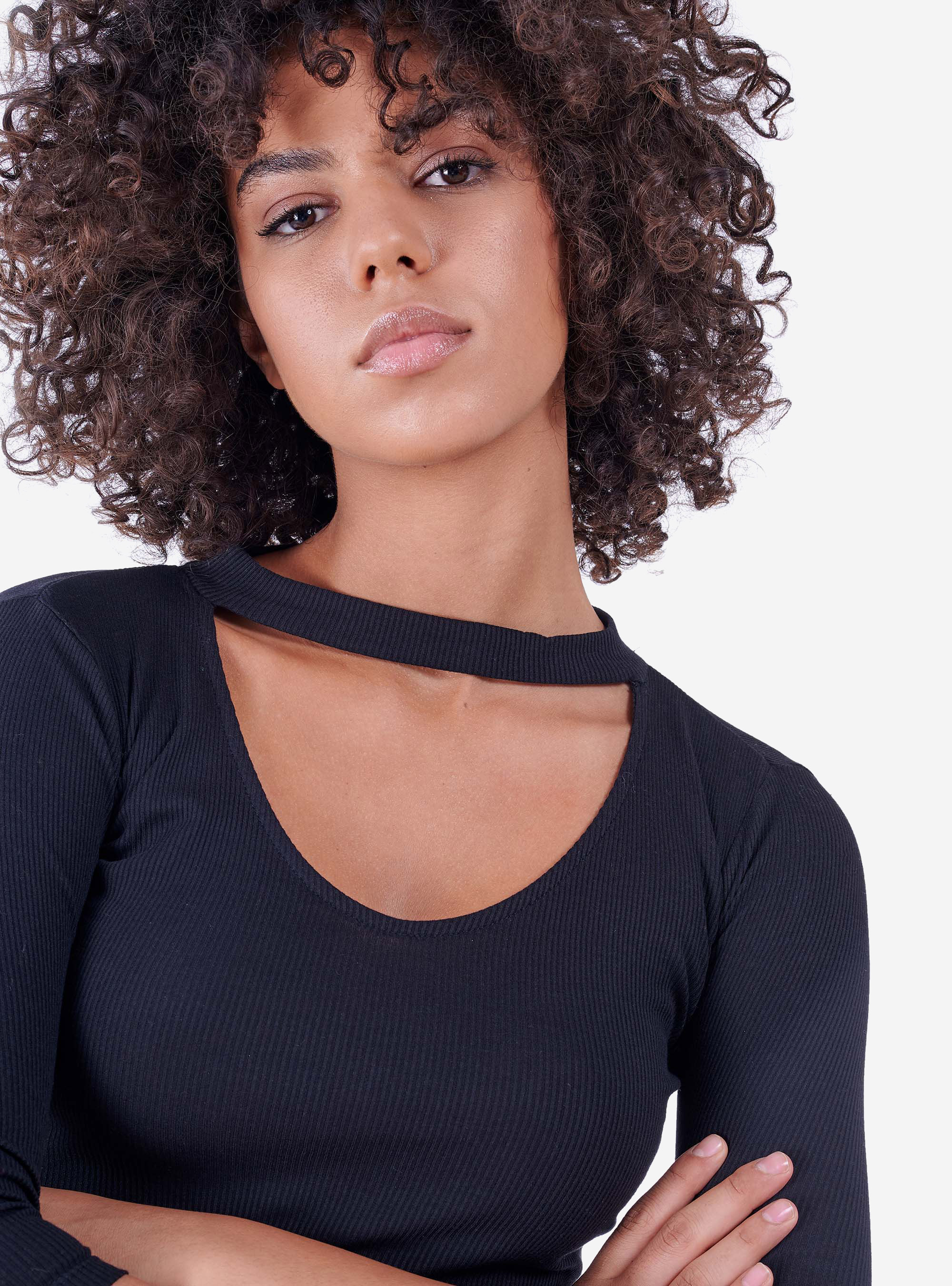 Vestito midi con scollatura aperta, NERO