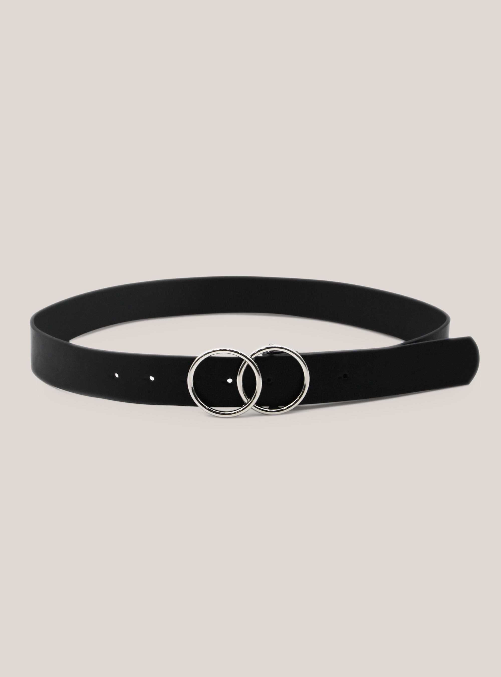 Leather-effect belt with round buckle, BLACK