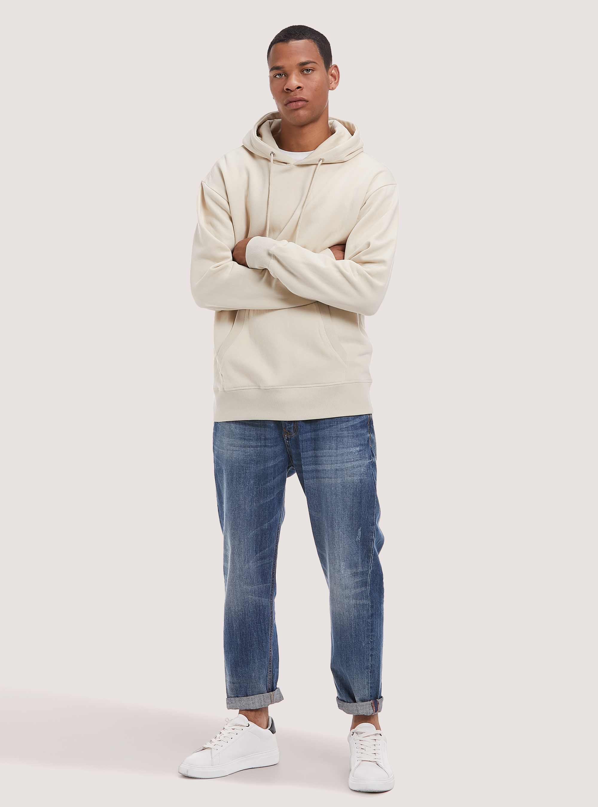 Sweatshirt with hood and pouch pocket, SA3 SAND LIGHT