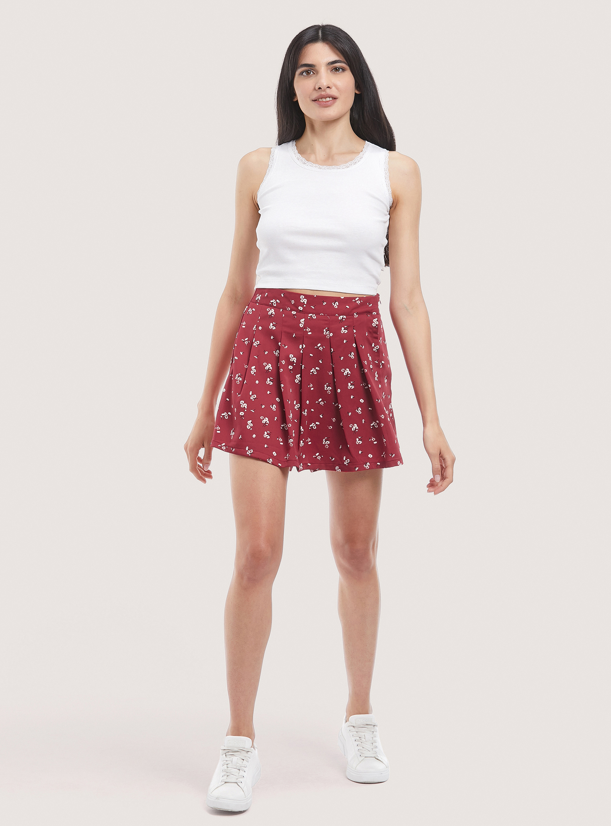 Floral Print Skort, RED