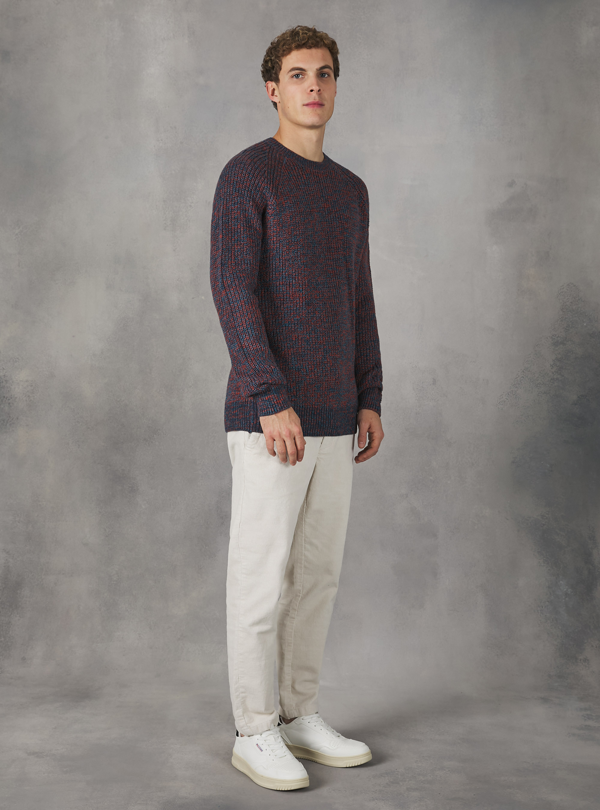 English rib crew-neck pullover, TOB2 TWIST BLUE OIL ORANGE