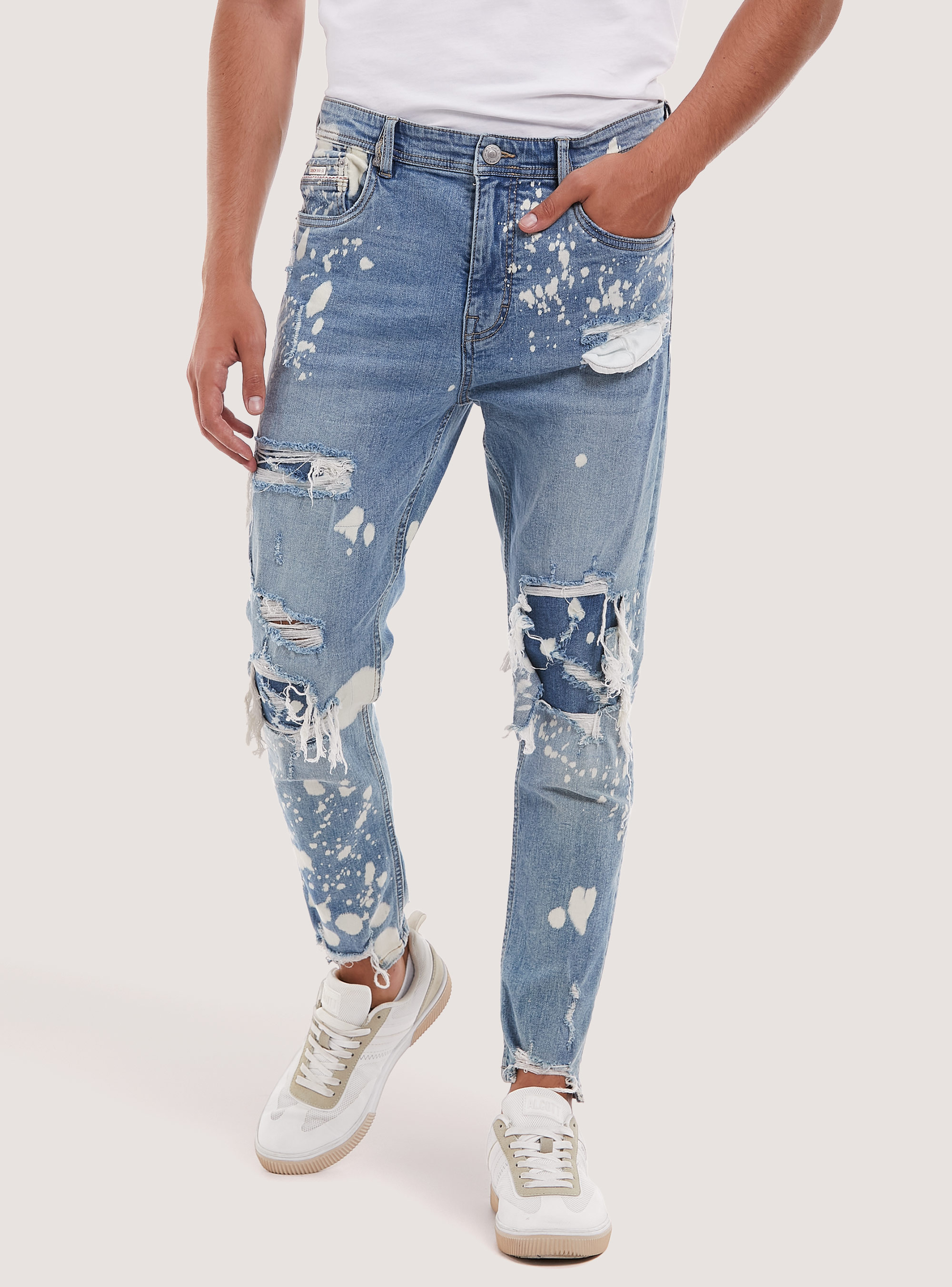 Stretch denim carrot fit jeans, AZURE