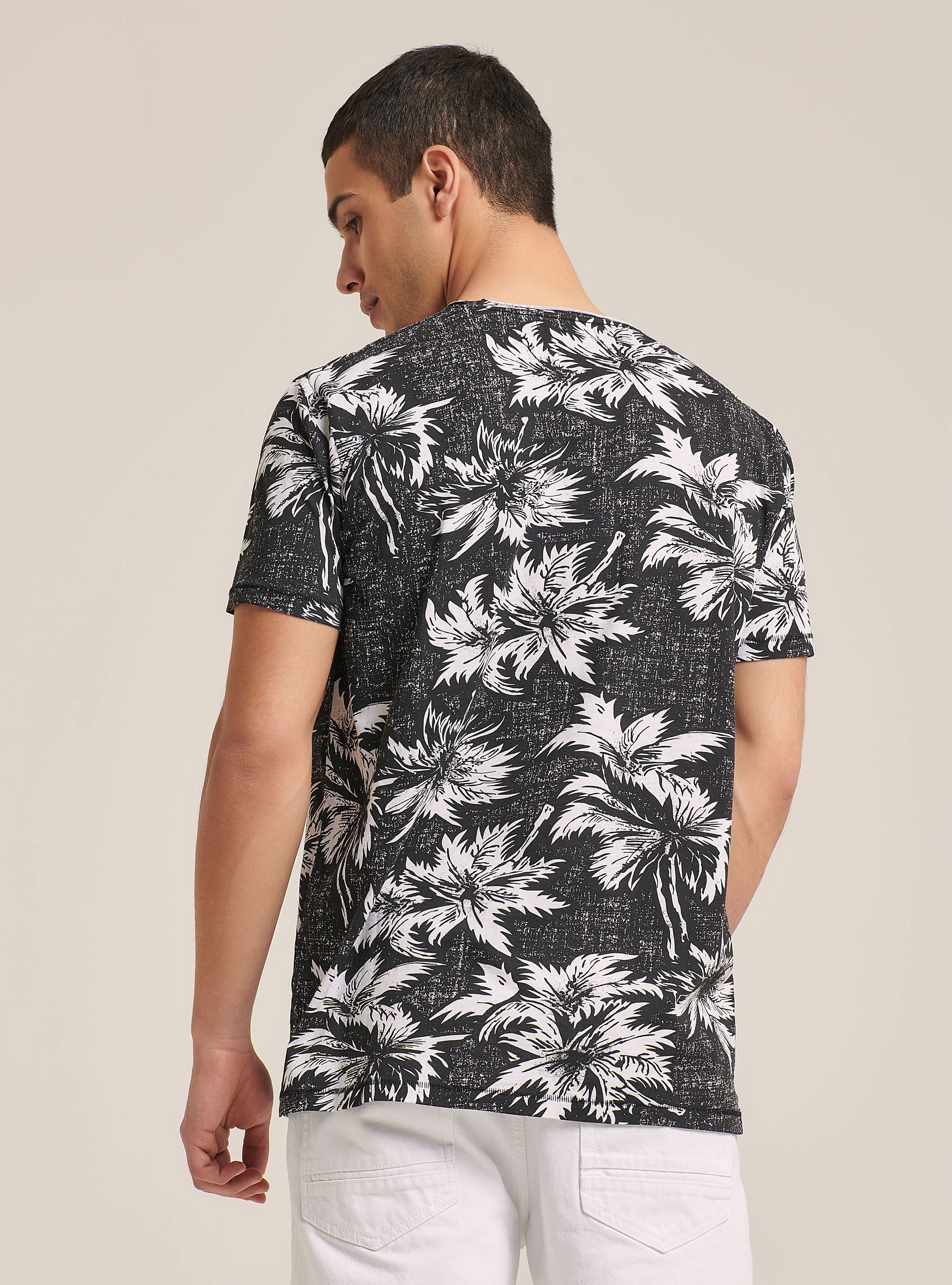 Cotton T-shirt with tropical print, PALME