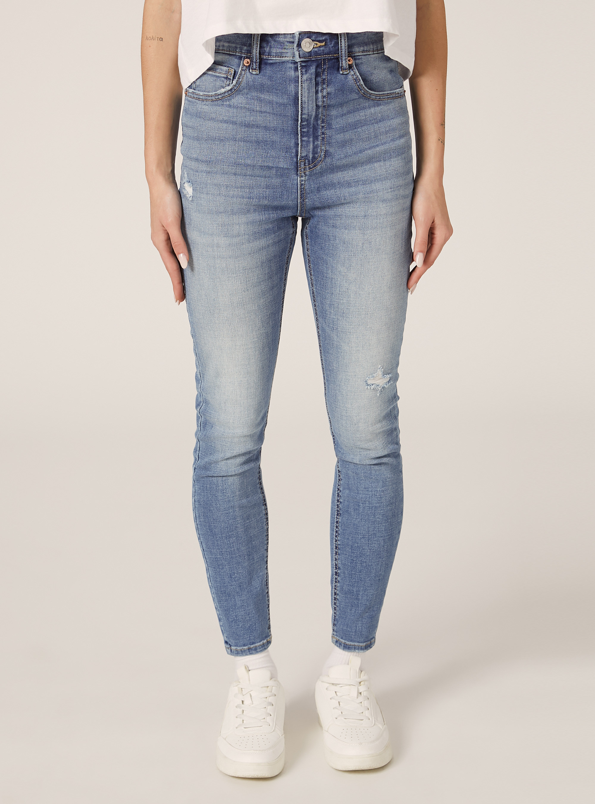 Vaqueros pitillo de cintura muy alta, D004 MEDIUM LIGHT BLUE