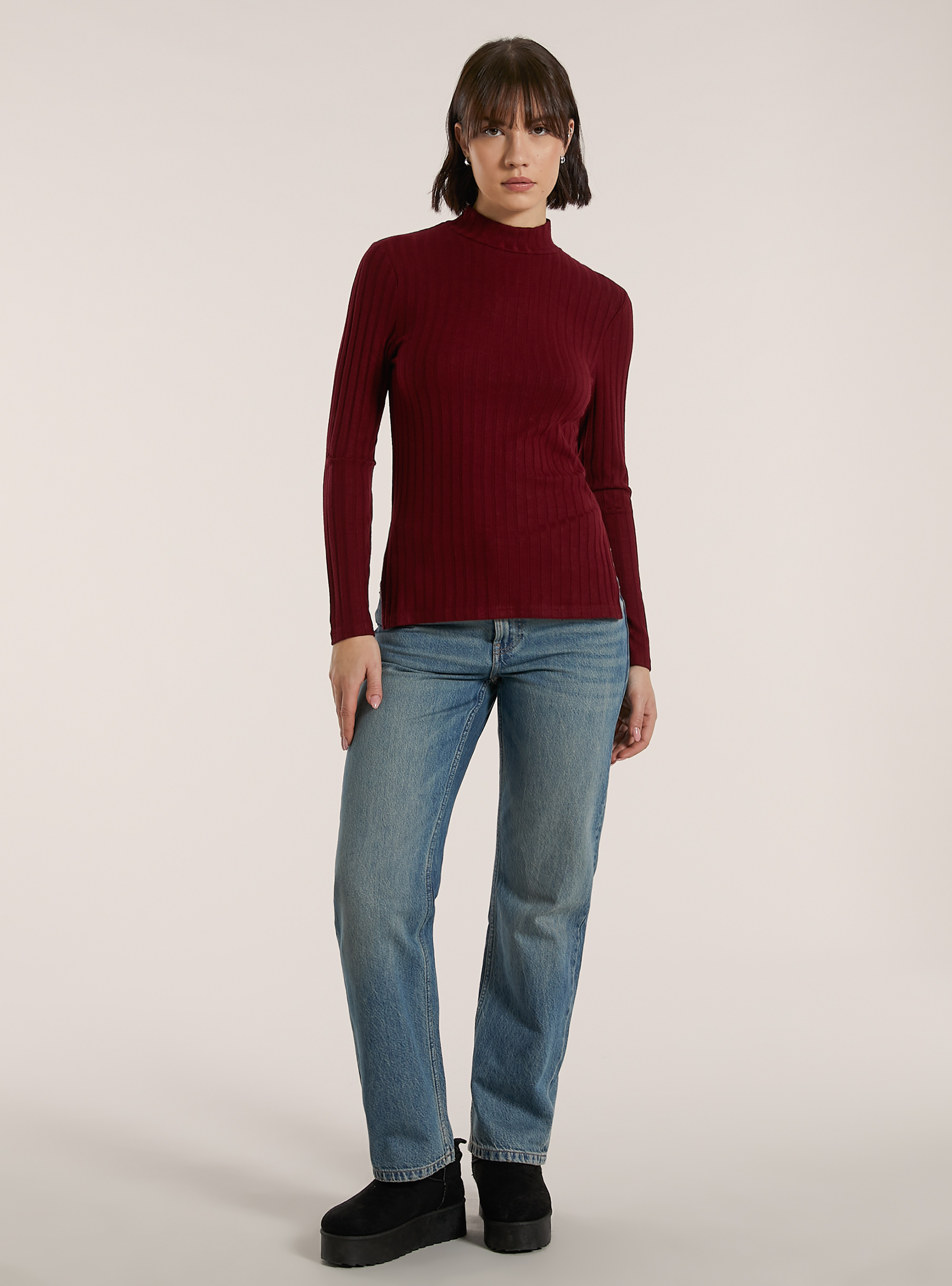 Maglia collo alto a coste, BO2 BORDEAUX MEDIUM