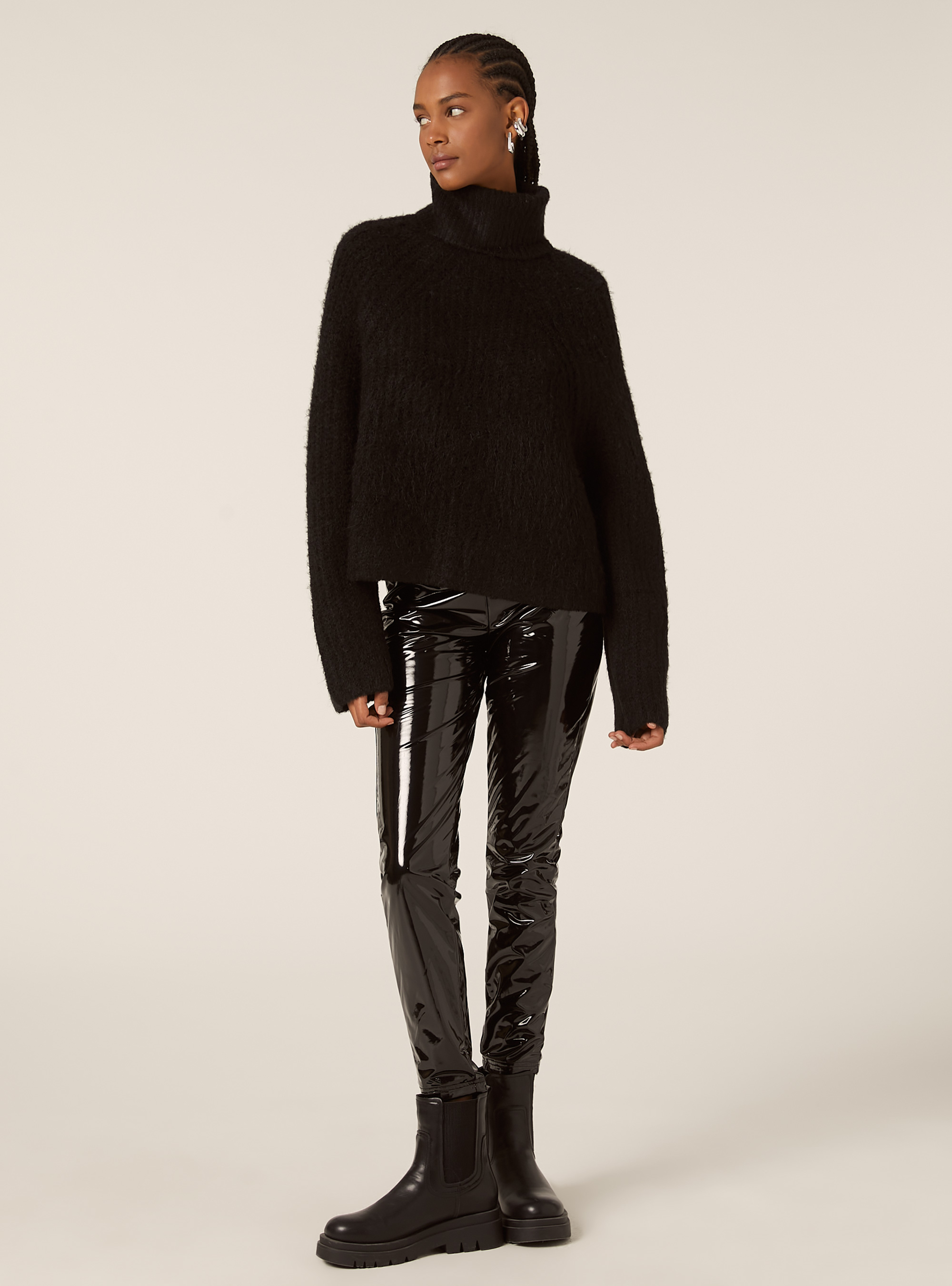 Jersey de cuello alto con canalé inglés, BK1 BLACK