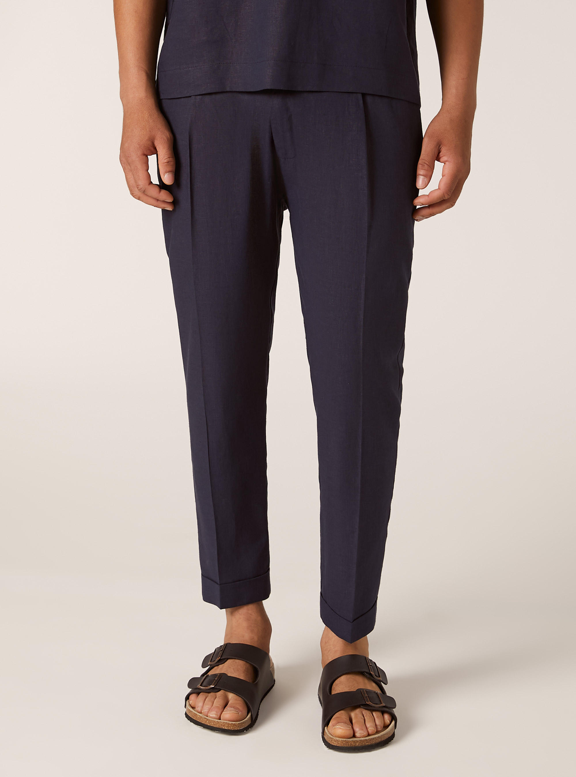 Pantalon &agrave; pinces en lin m&eacute;lang&eacute;, NA2 NAVY MEDIUM