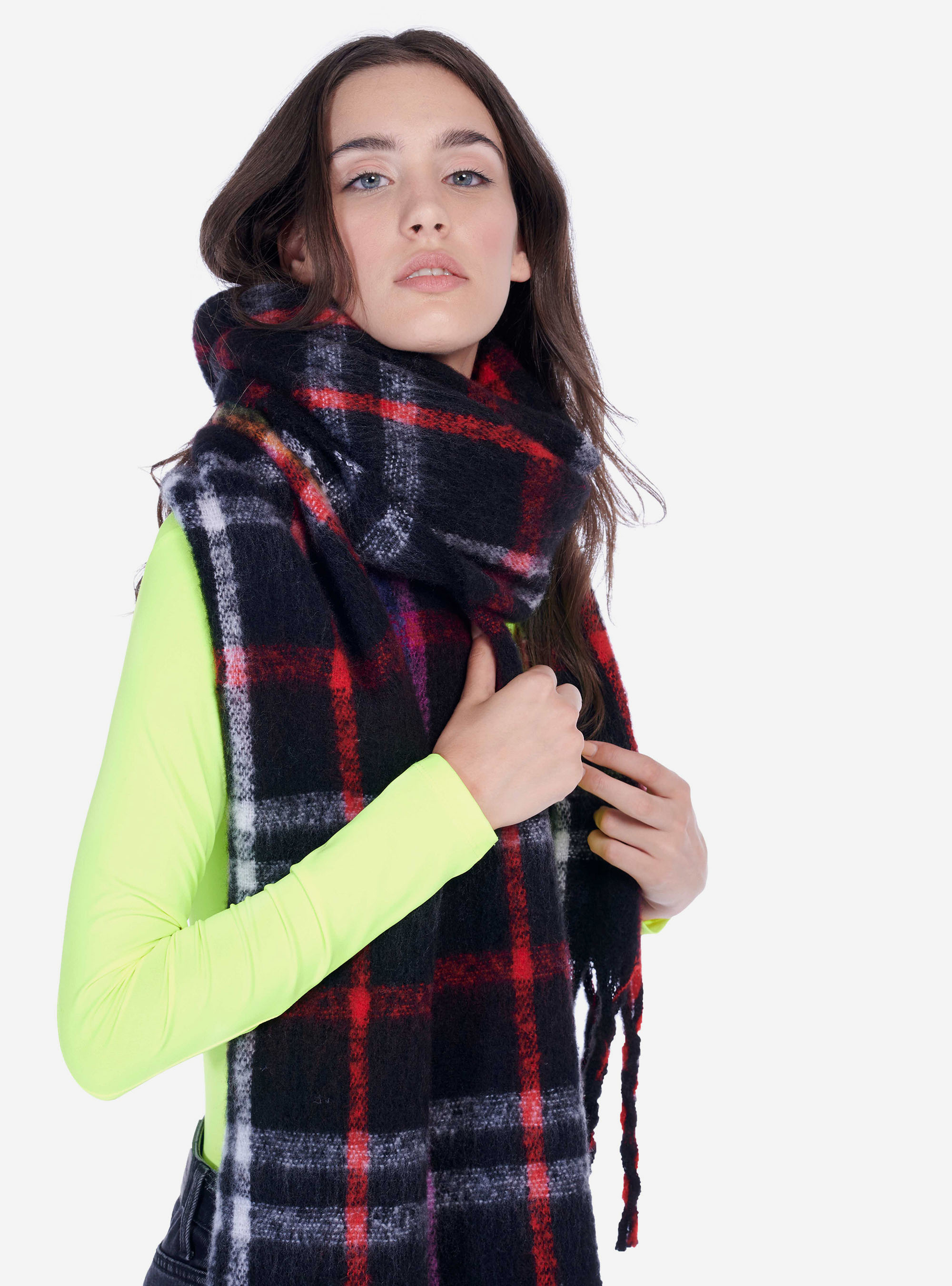 Écharpe à franges, CHECKS BLACK