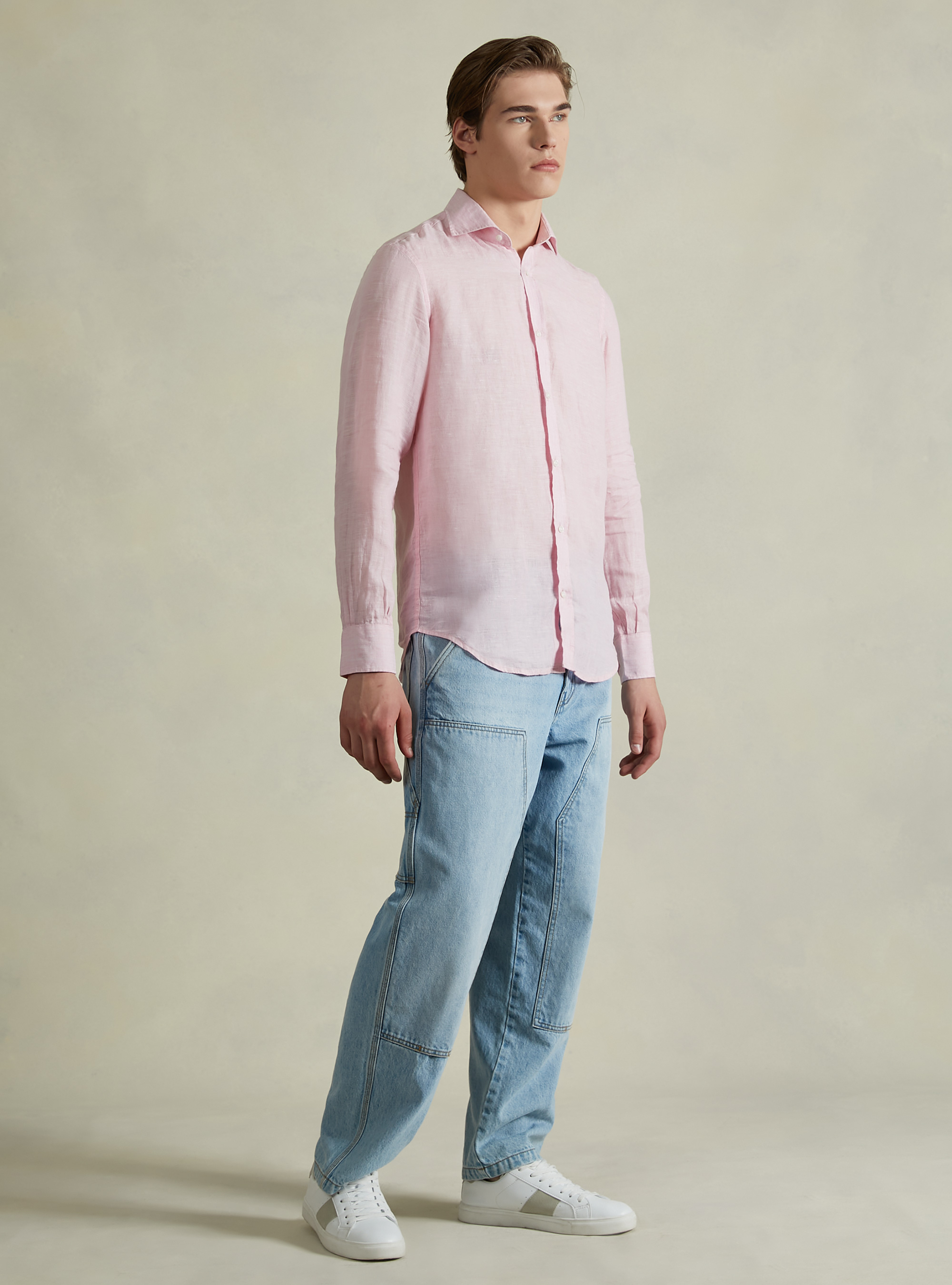 Camicia in puro lino a maniche lunghe, PK3 PINK LIGHT