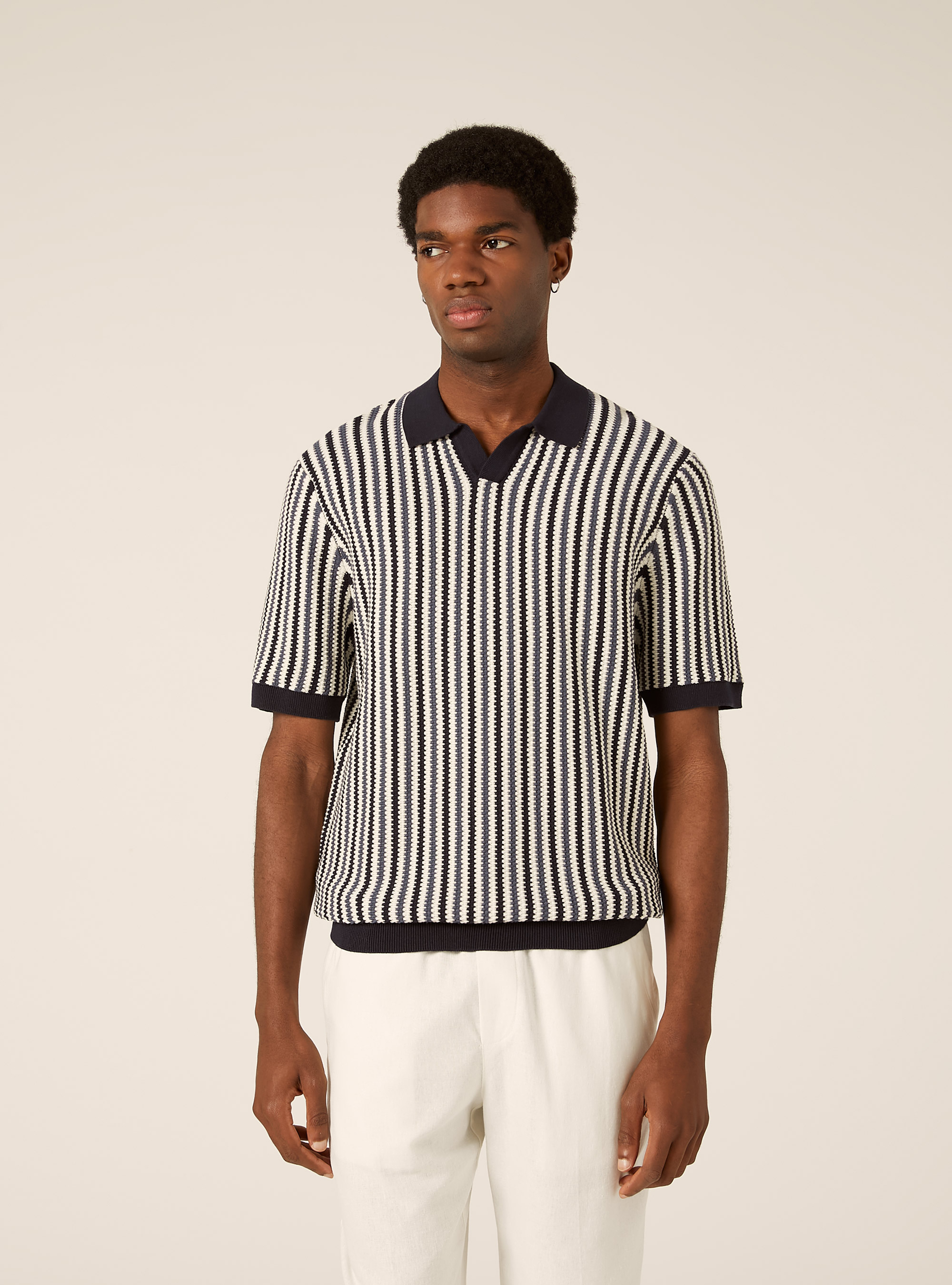 Striped Knit Polo Shirt, NA1 NAVY DARK