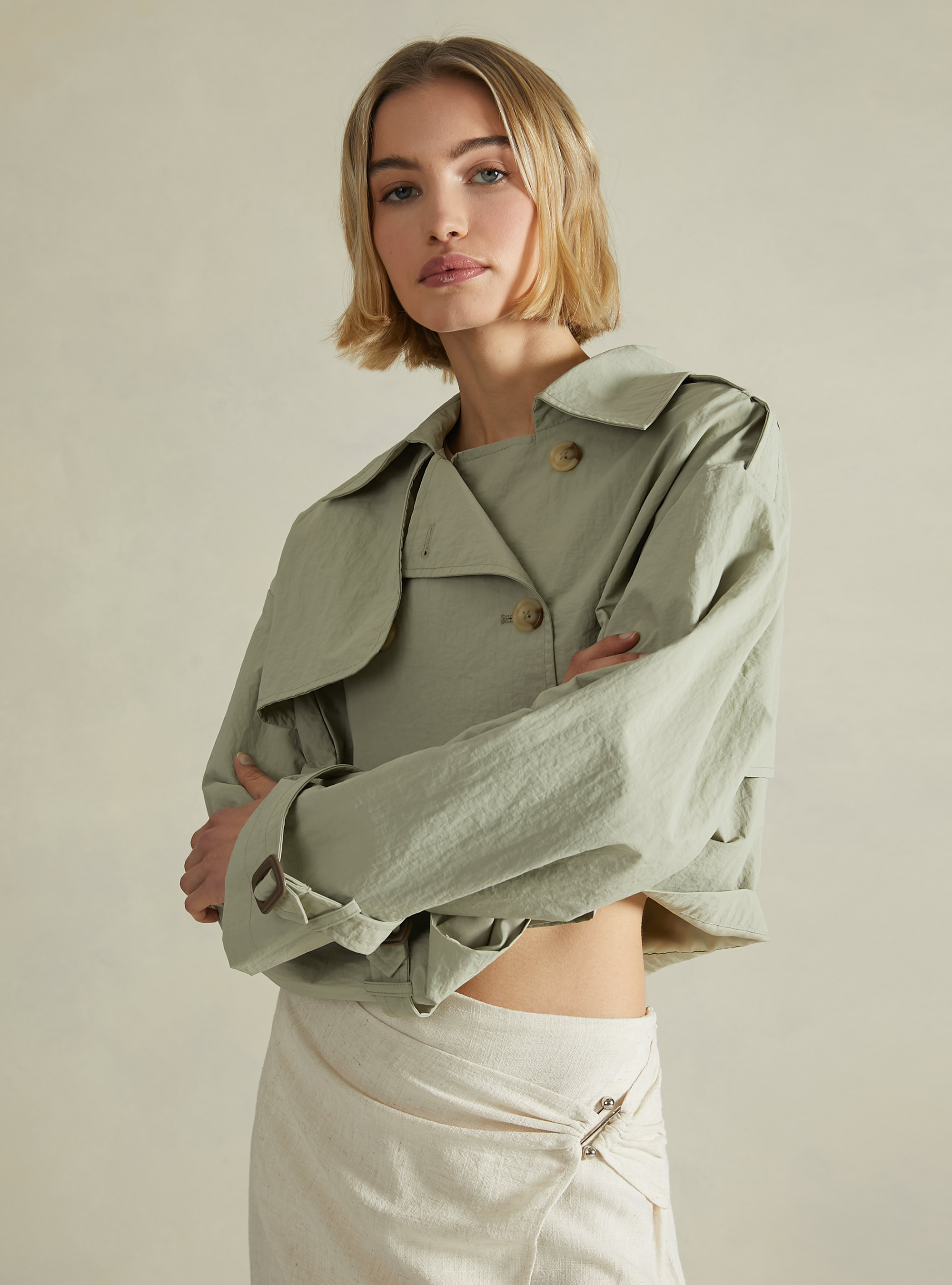 Cropped trench coat, KY3 KAKY LIGHT