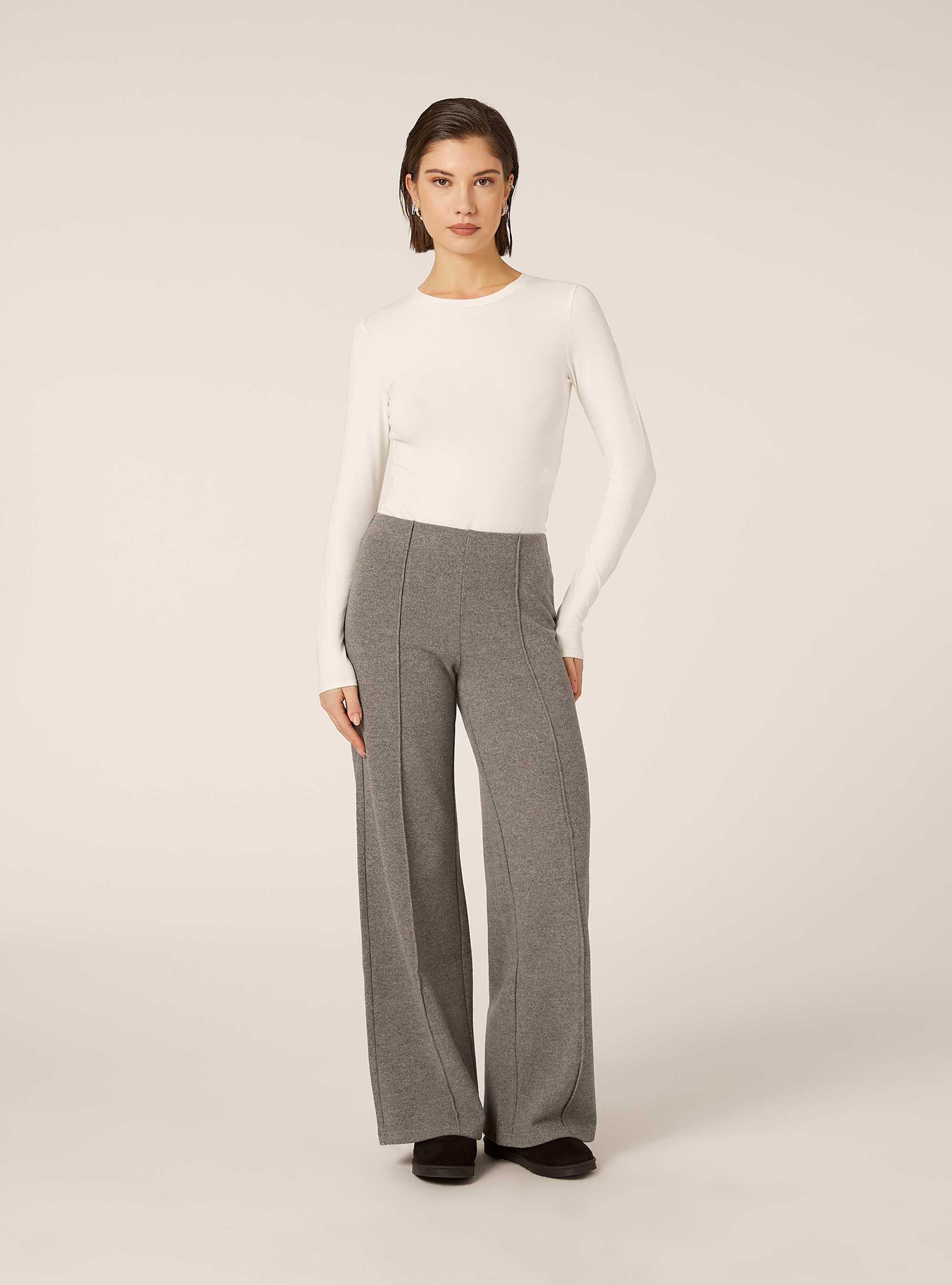 Pantaloni in maglia con nervatura, MGY2 GREY MEL MEDIUM