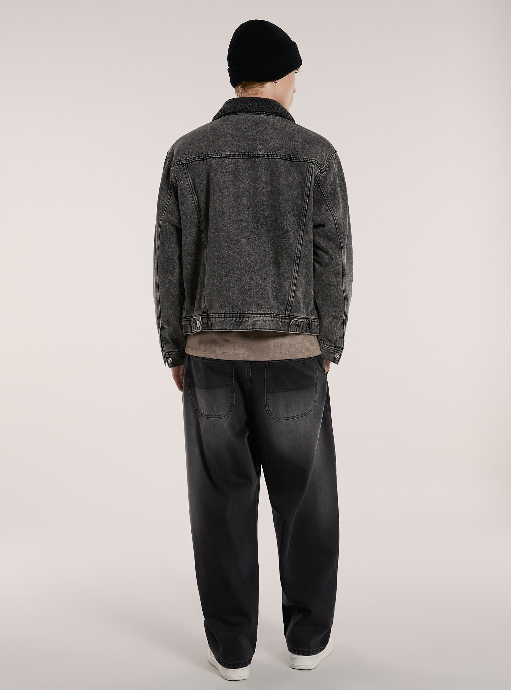 Veste en peau de mouton en denim double face, D000 BLACK