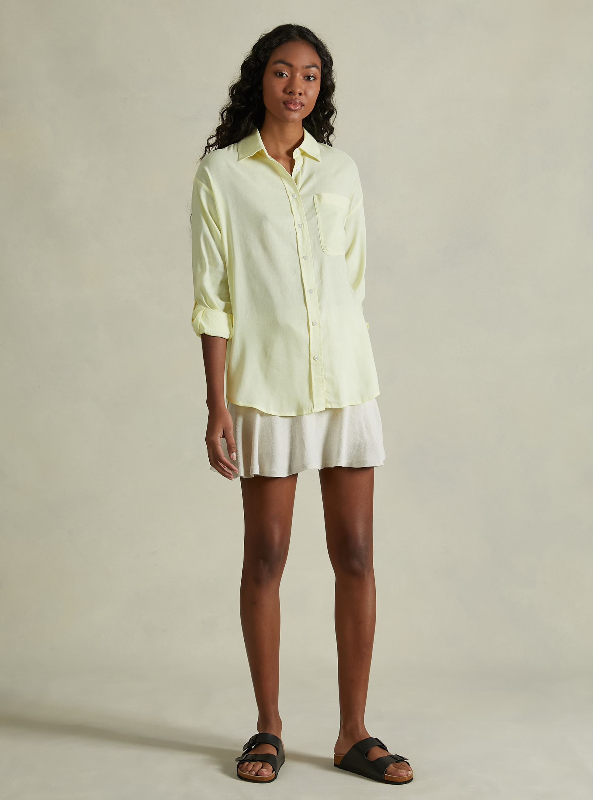 Linen blend shirt with breast pocket, YE3 YELLOW LIGHT