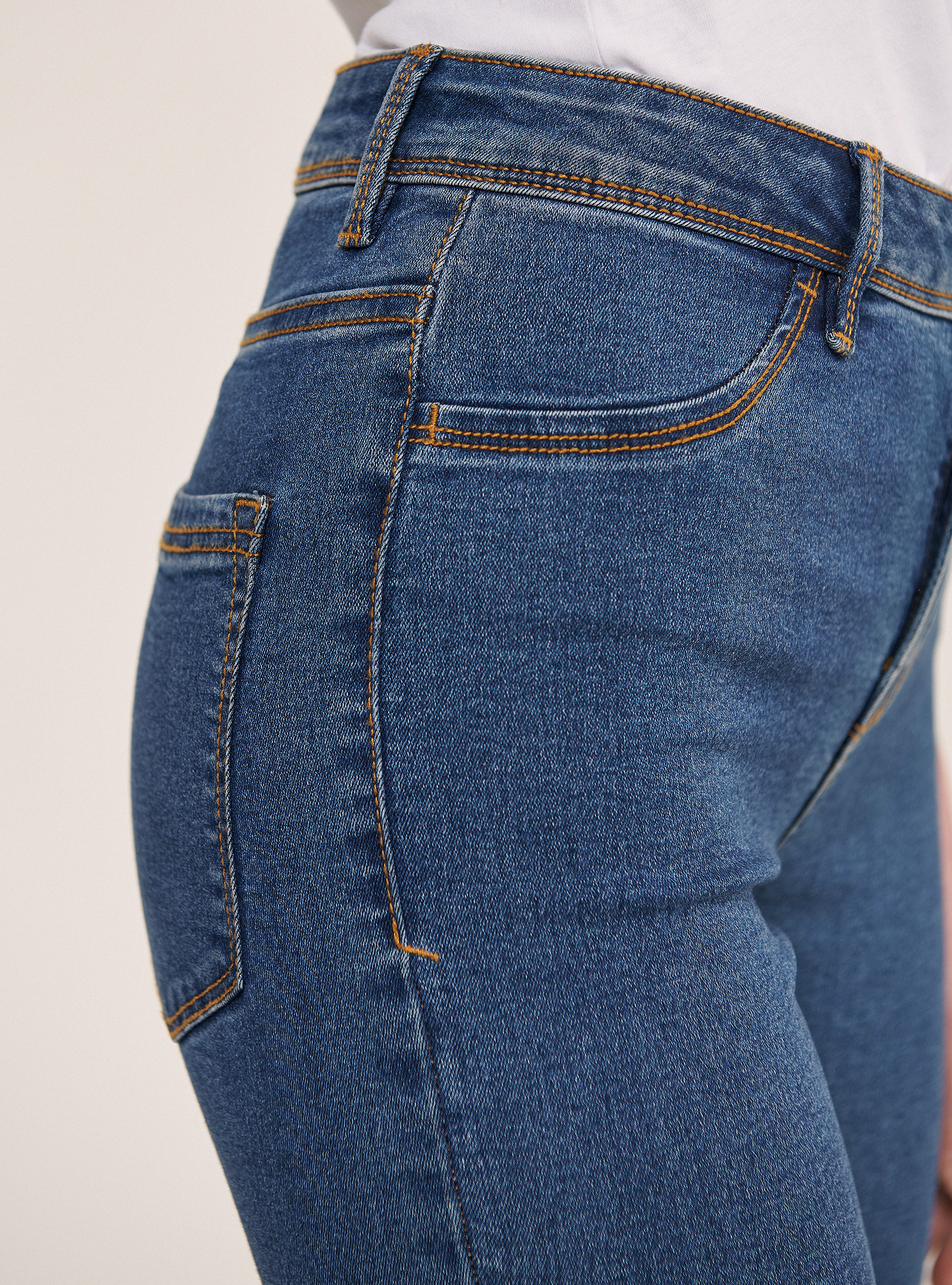 Jeans super skinny a vita alta comfort fit, AZZURRO