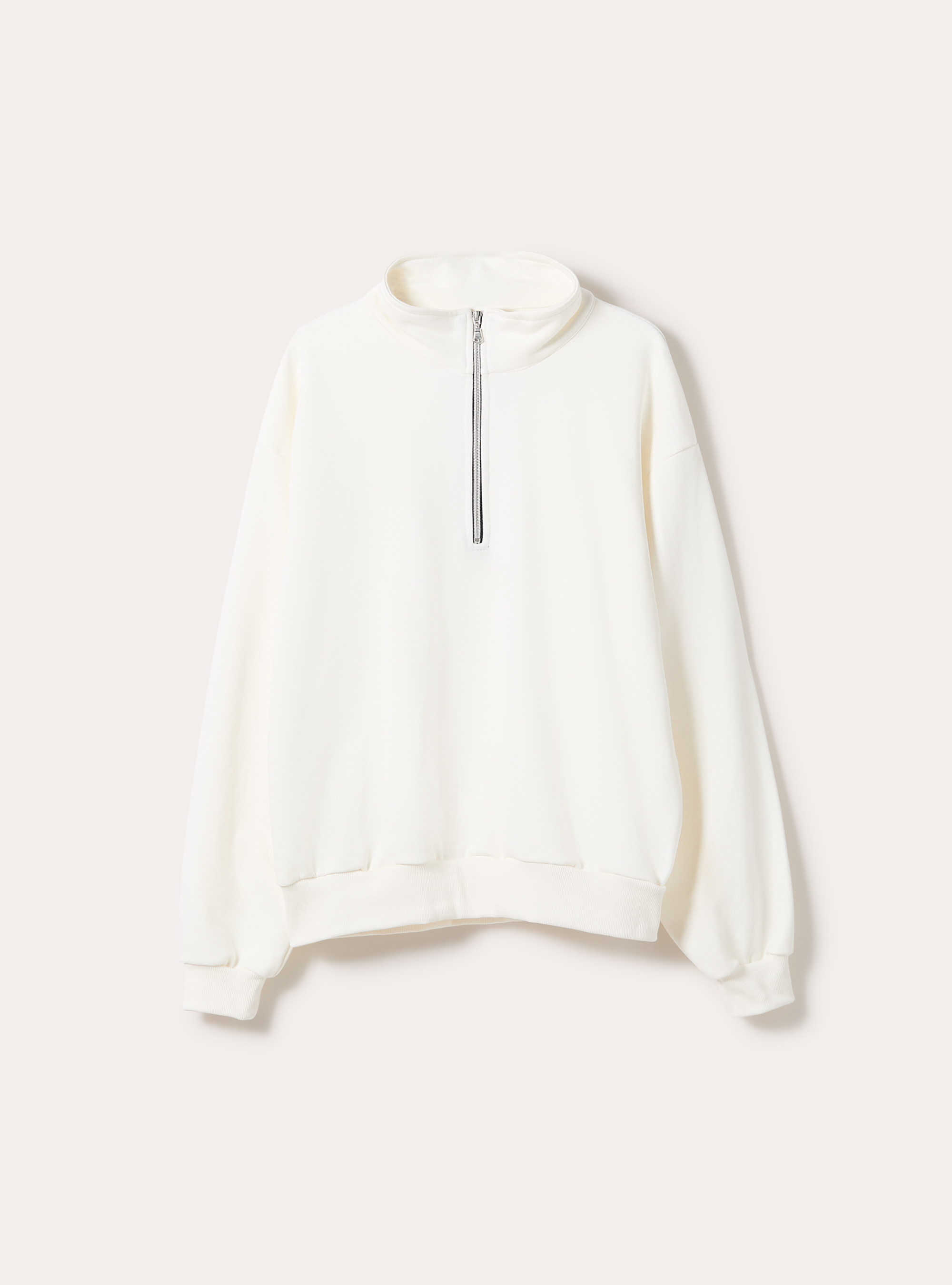 Felpa mezzo collo con zip boxy fit, WH1 OFF WHITE