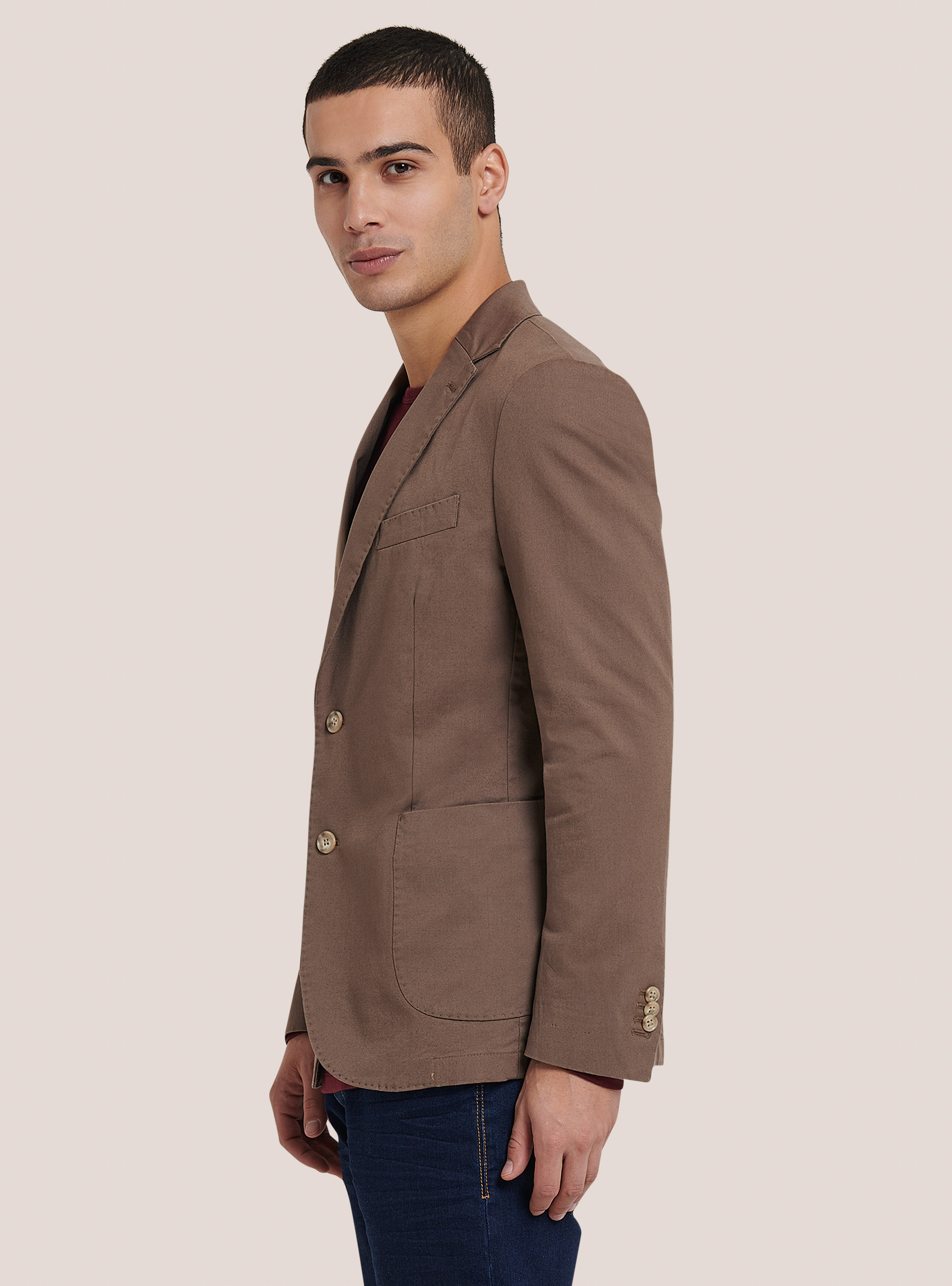 Giacca con tasca a toppa in misto cotone, C5615 BROWN