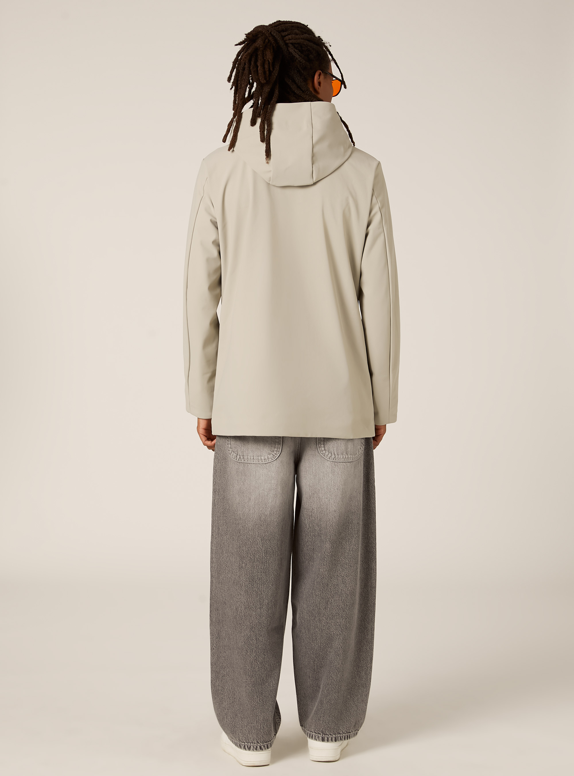 Technical fabric jacket with hood, CR3 CREAM LIGHT