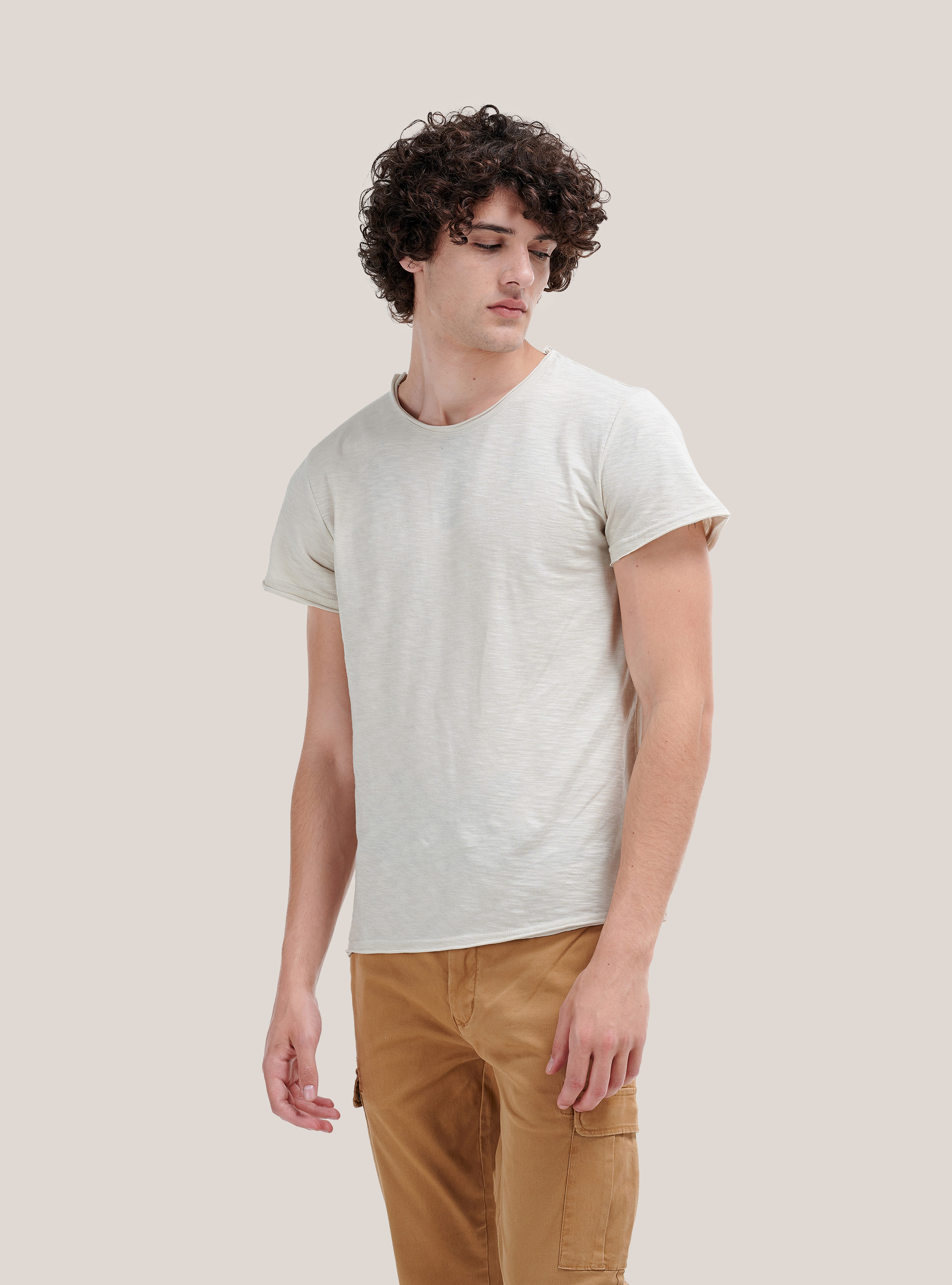 T-shirt in combed cotton, CREAM