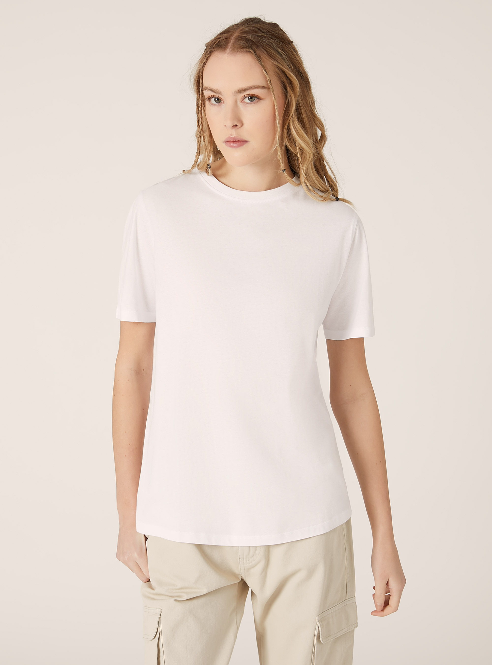 Camiseta de algodón con cuello redondo, WH3 WHITE