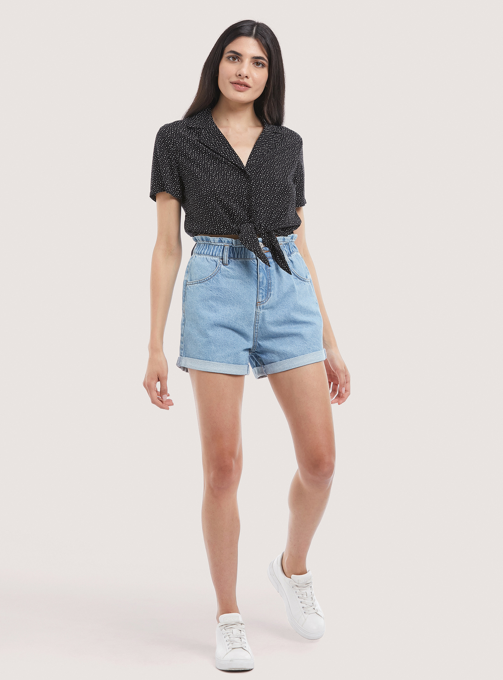Camicia crop con nodo, BLACK