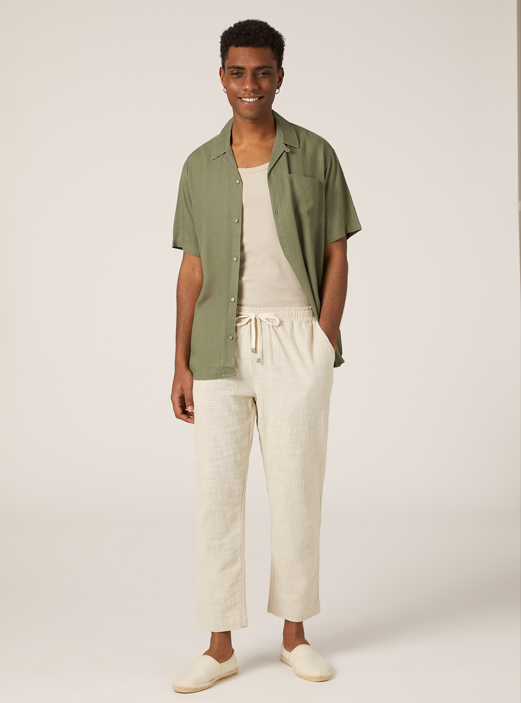 Cotton pants with drawstring waistband, BG3 BEIGE LIGHT