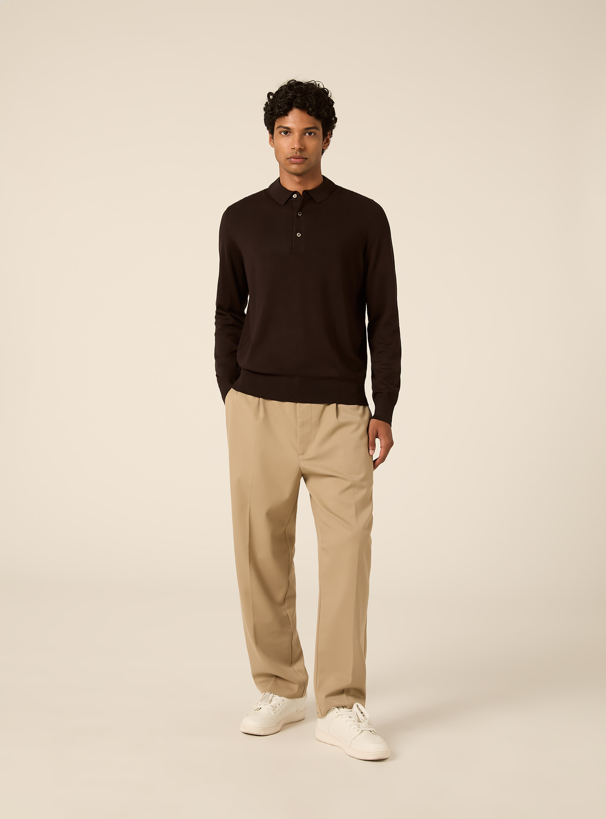Polo in maglia  in viscosa, BR1 BROWN DARK