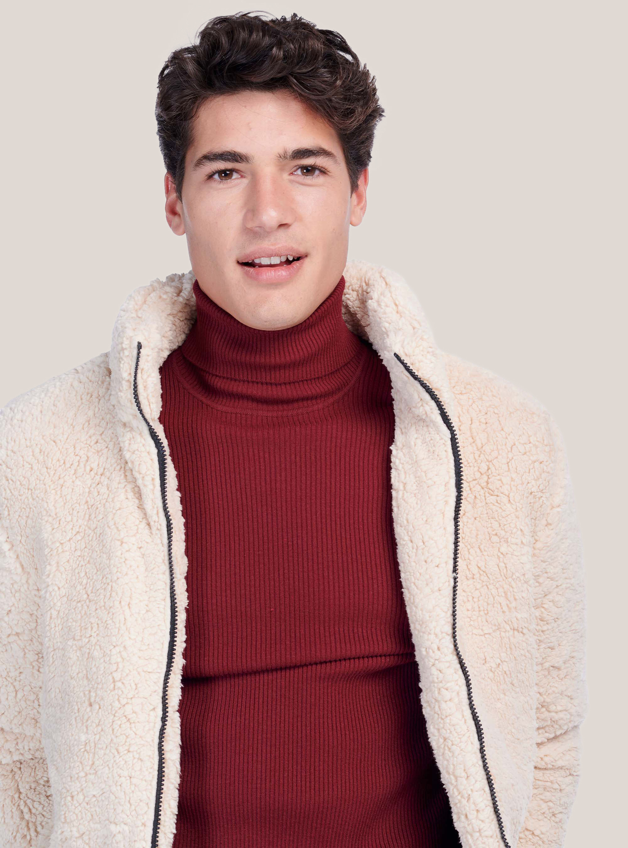 Blouson en faux cuir d'agneau, C581 BEIGE