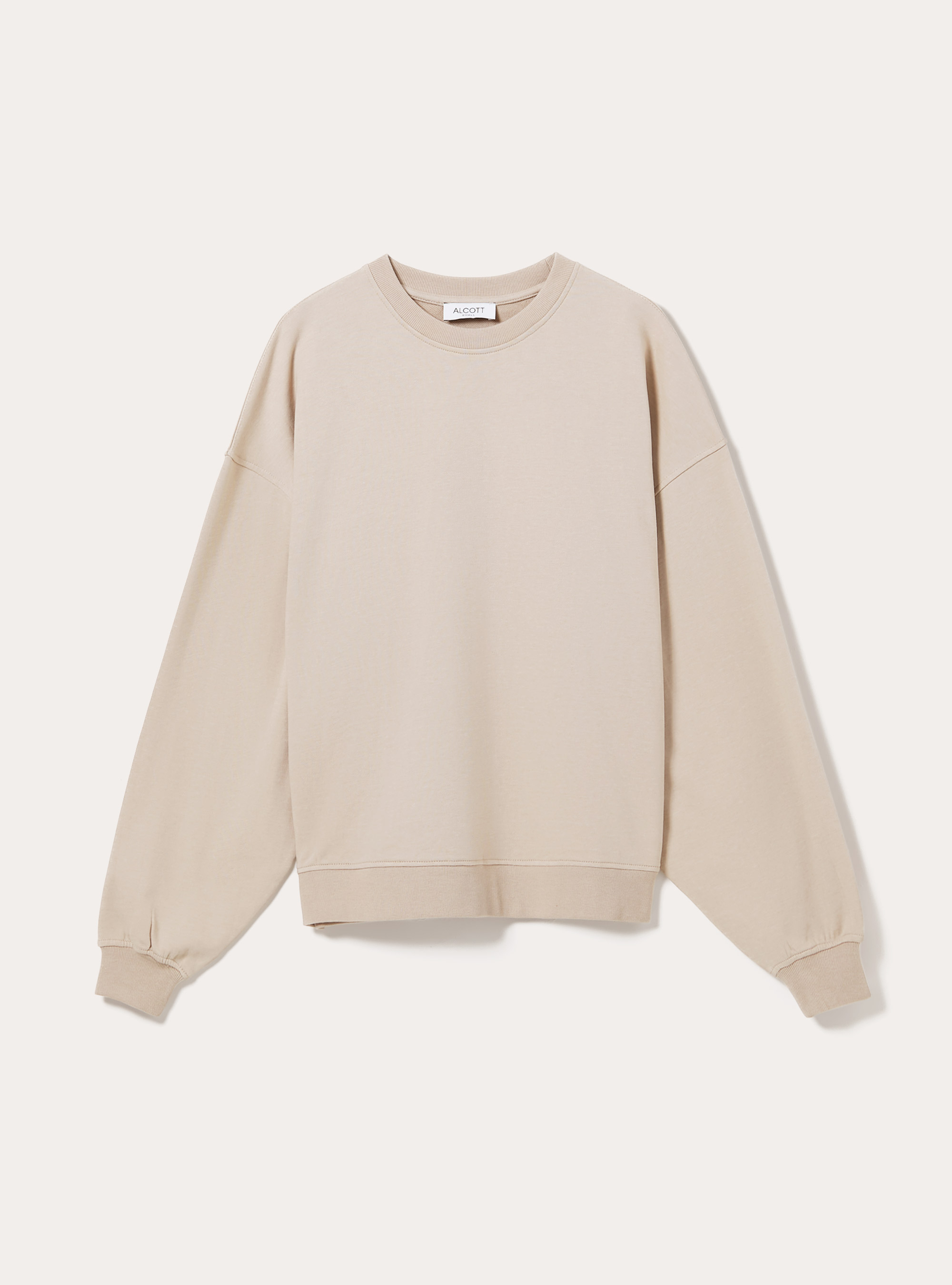 Plain-coloured cotton crew-neck sweatshirt, BG2 BEIGE MEDIUM