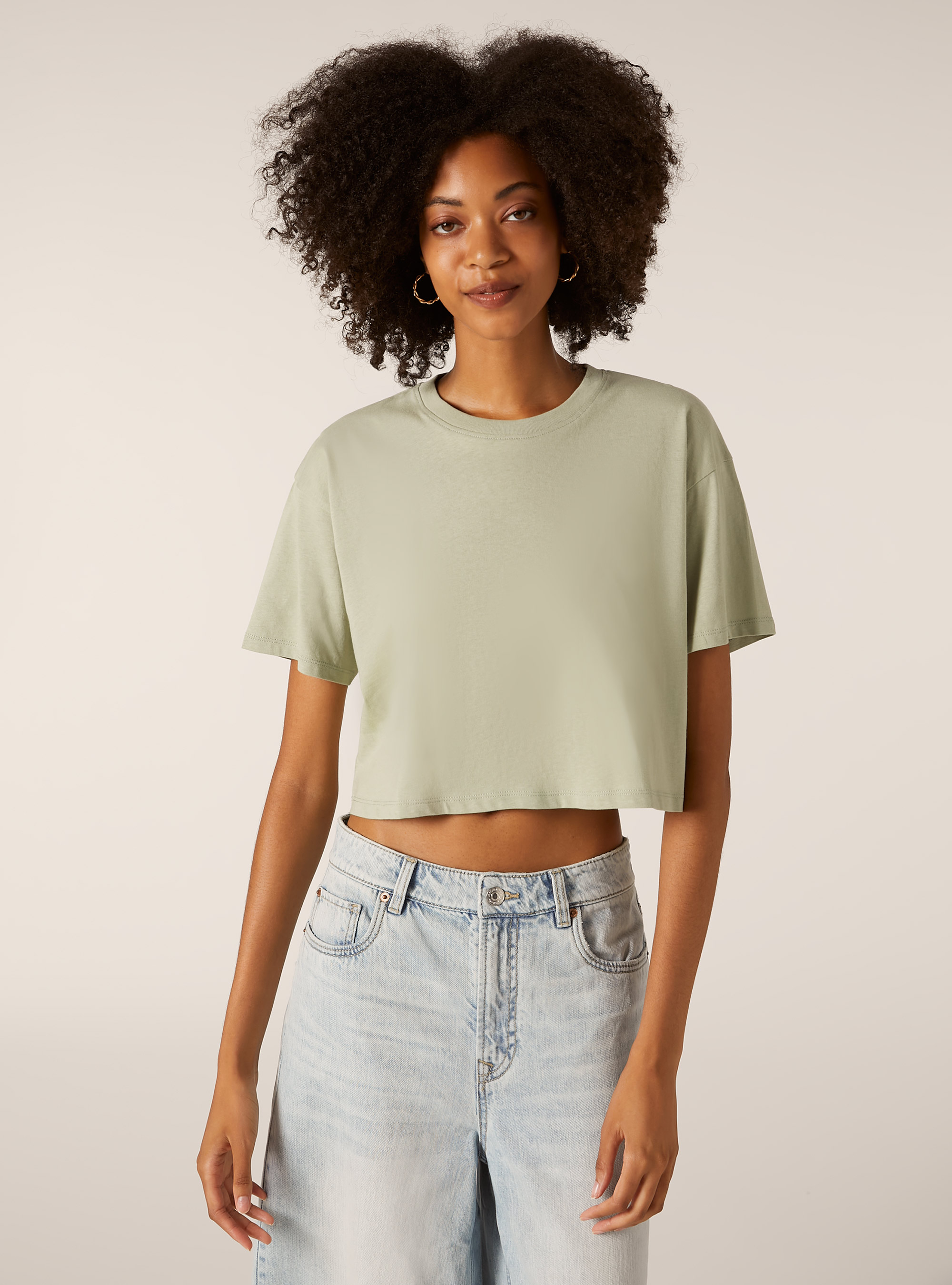 Cotton cropped t-shirt, SG3 SAGE LIGHT