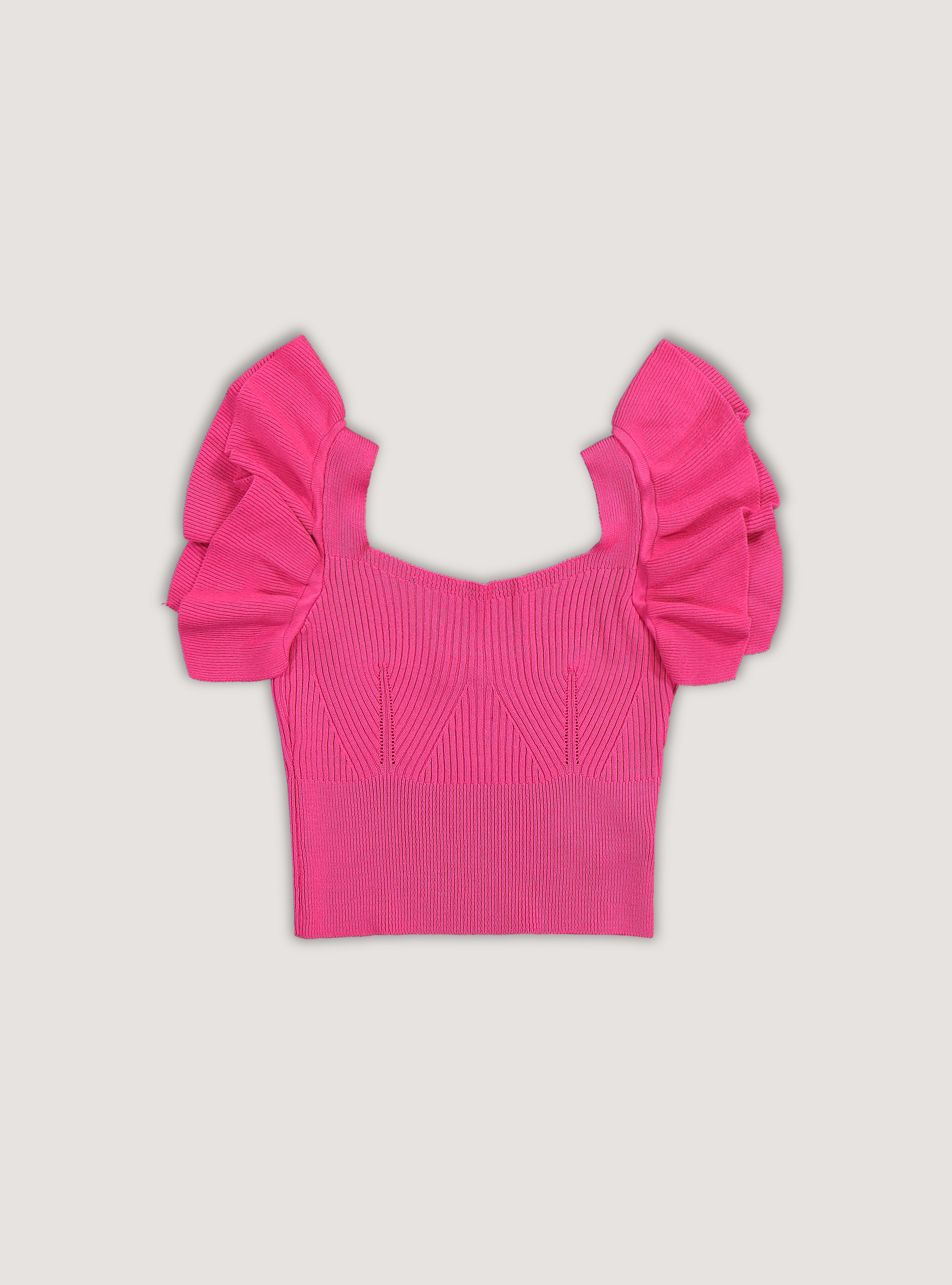 Ribbed cropped top with ruffles, FX1 DARK FUXIA