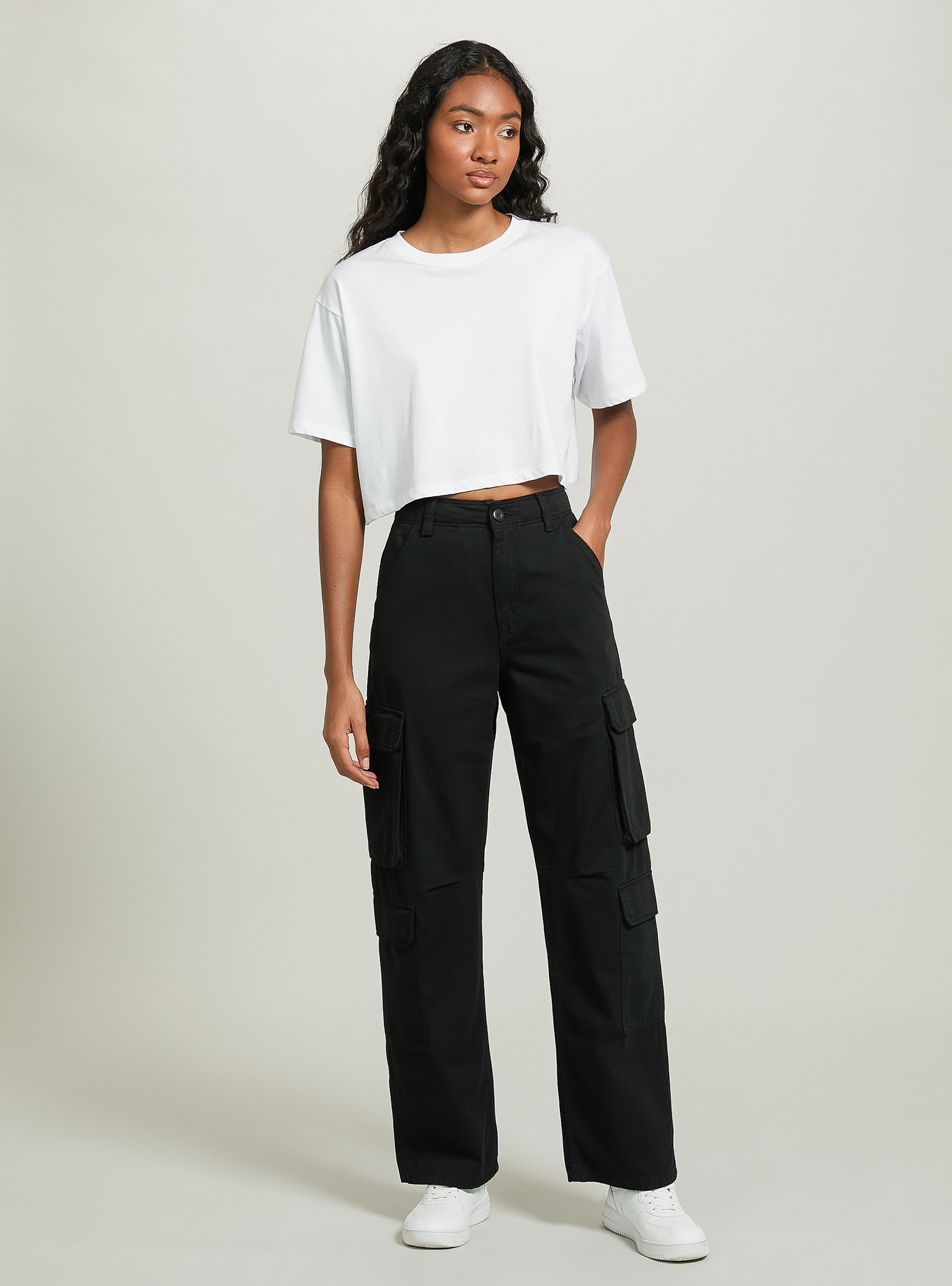 Pantaloni multicargo in twill, BK1 BLACK