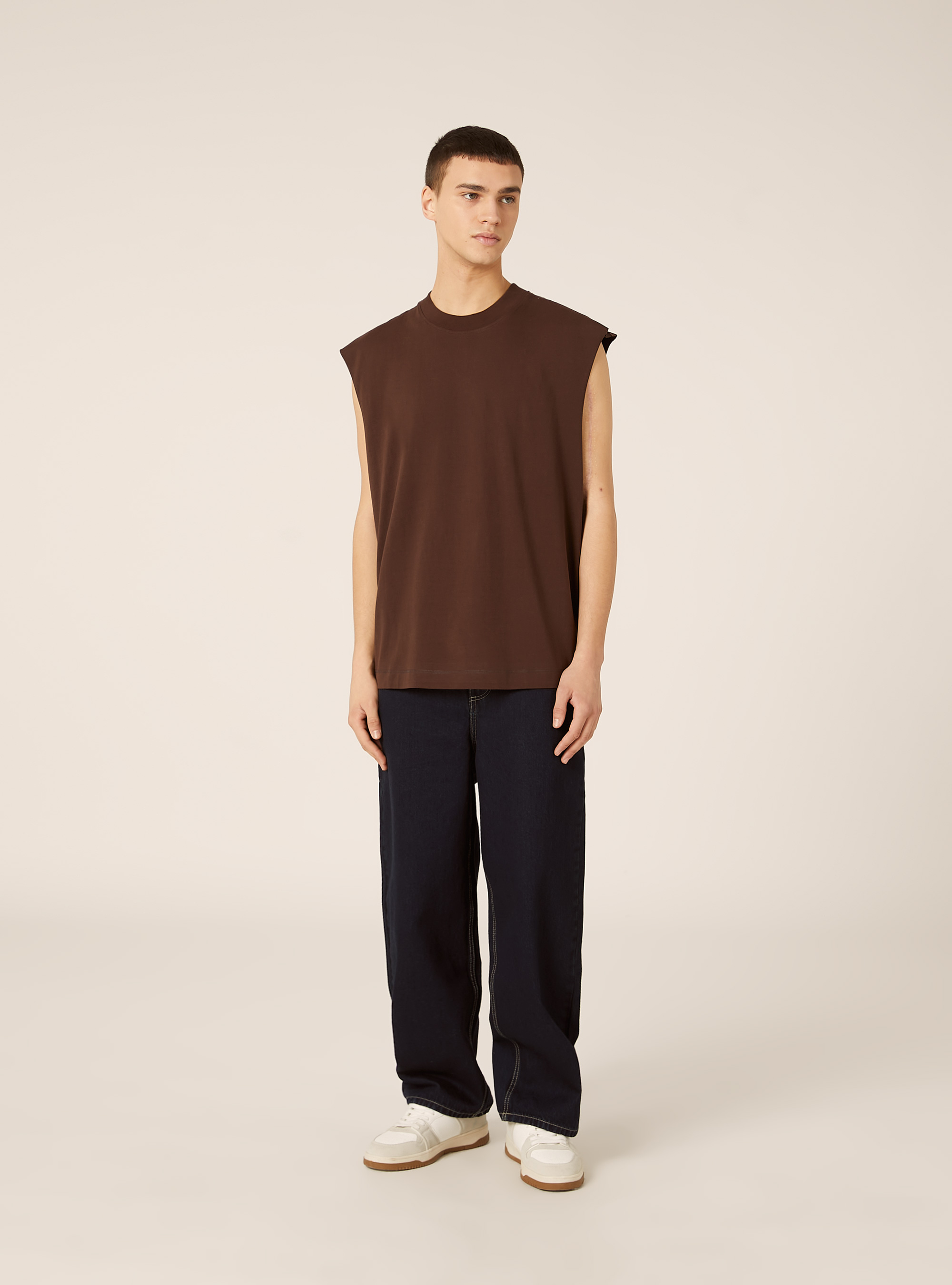 Canotta boxy fit tinta unita, MARRONE SCURO