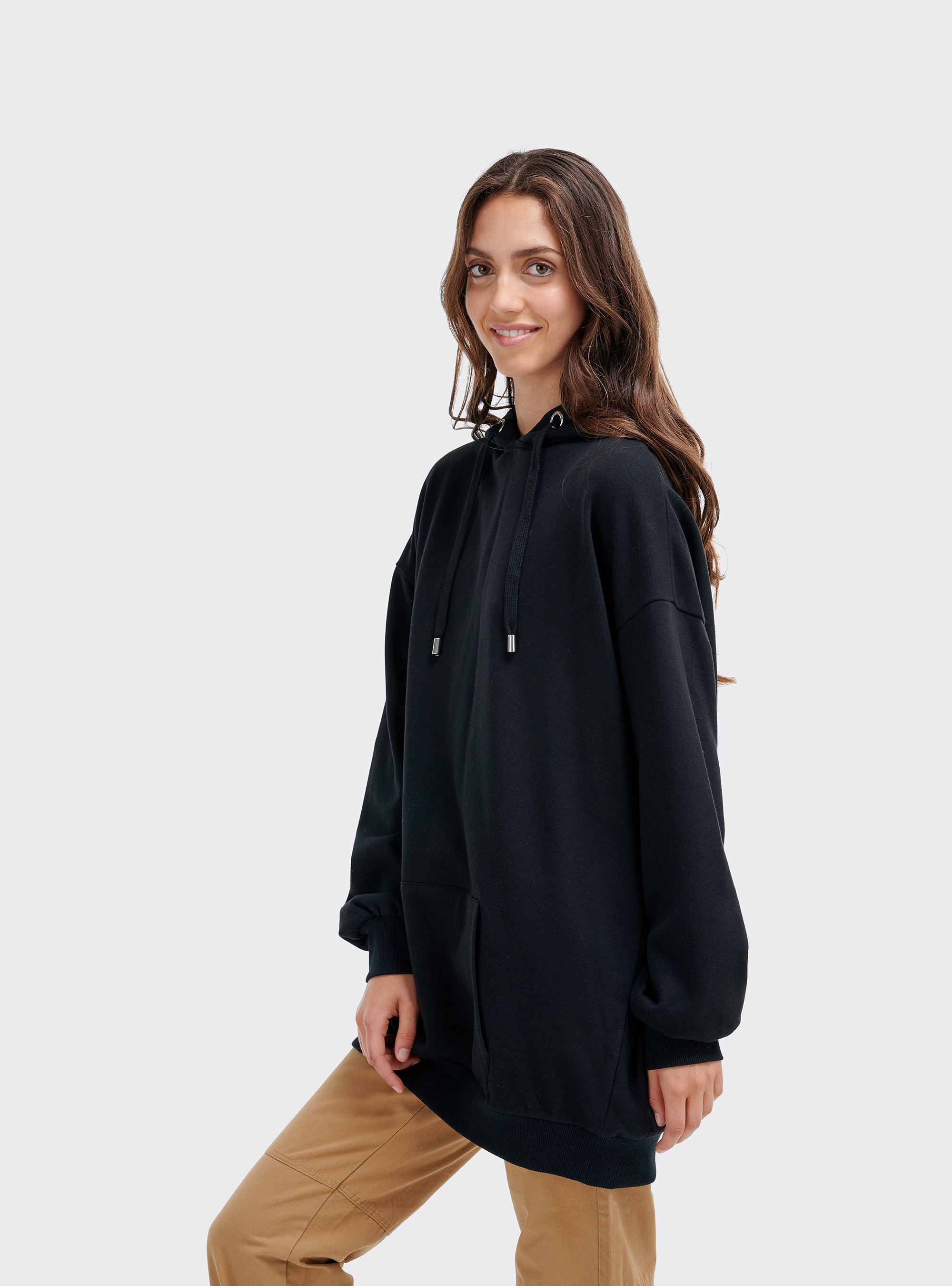 Felpa oversize con cappuccio, NERO