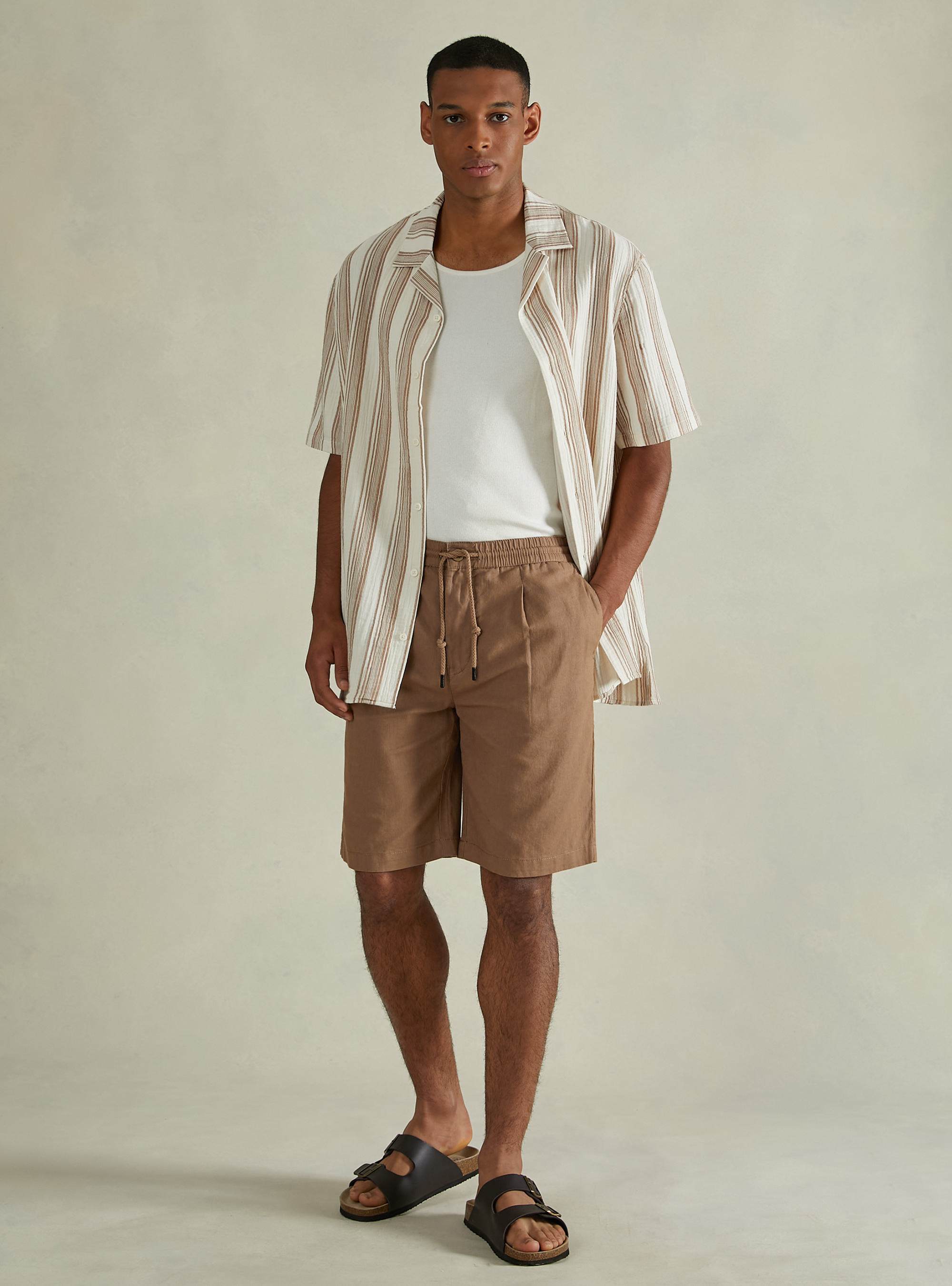 Linen Bermuda Shorts with Drawstring, TB2 TOBACCO MEDIUM