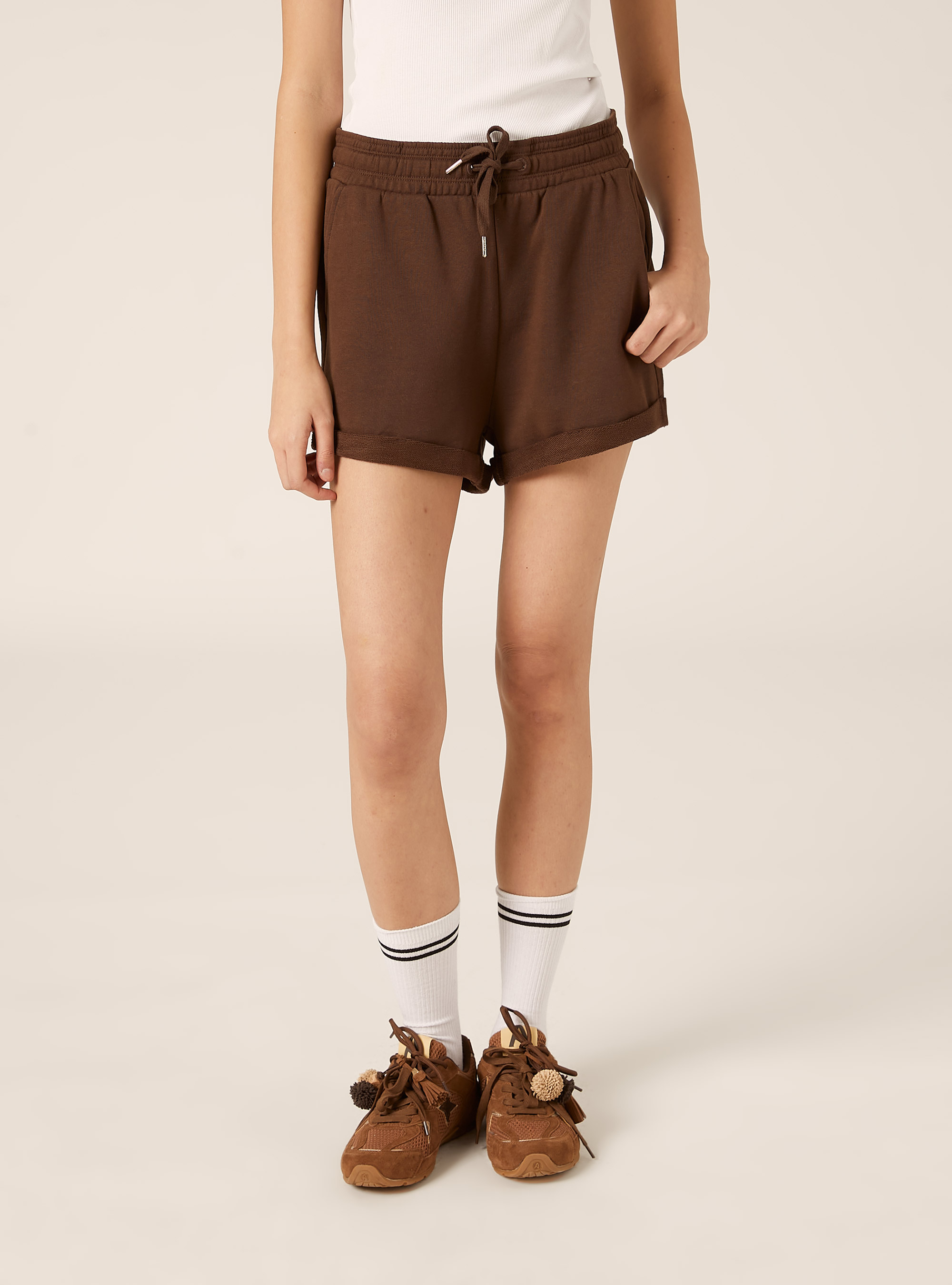 Shorts basic in felpa, BR2 BROWN MEDIUM