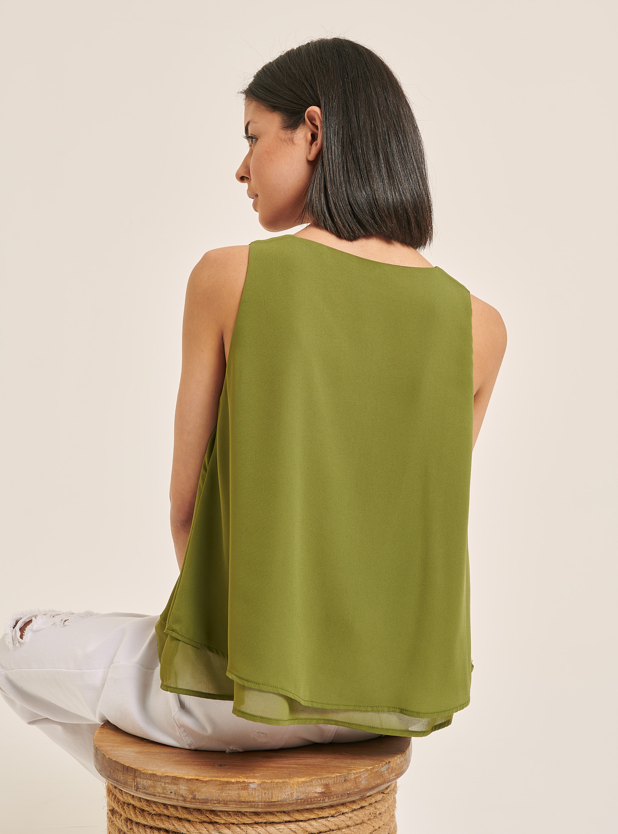 Sleeveless v-neck blouse, C0616 KAKY